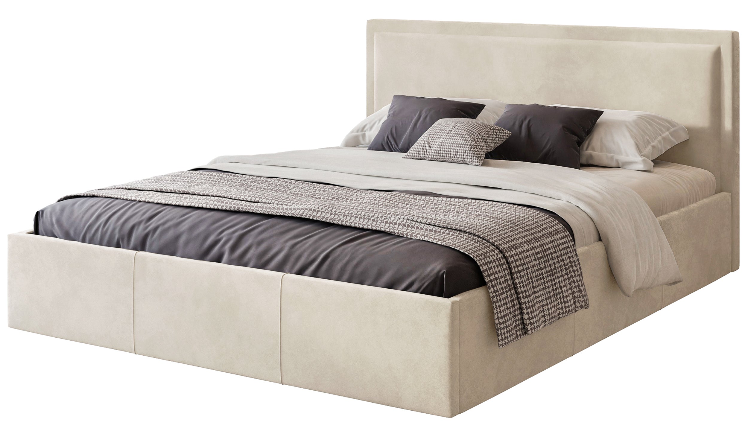 Polsterbett 140x200 cm Soave mit Stauraum und Metallrahmen, cremefarbener Samt