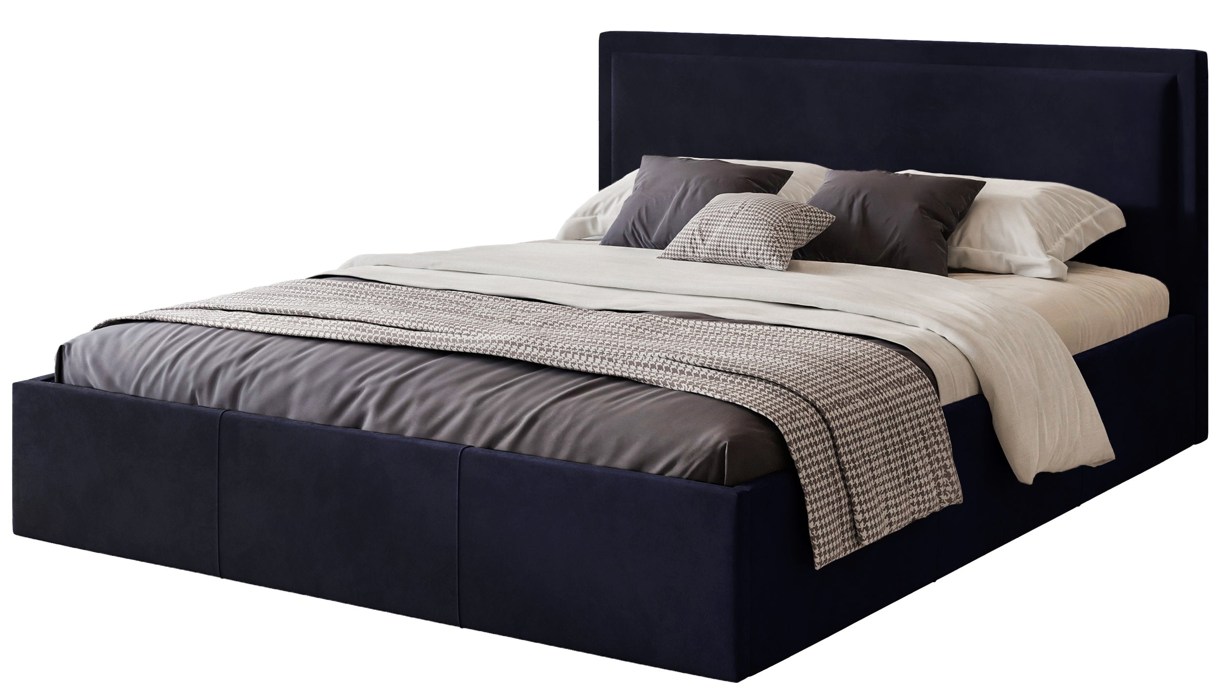 Polsterbett 180x200 cm Soave mit Stauraum und Metallrahmen, samt in Marineblau