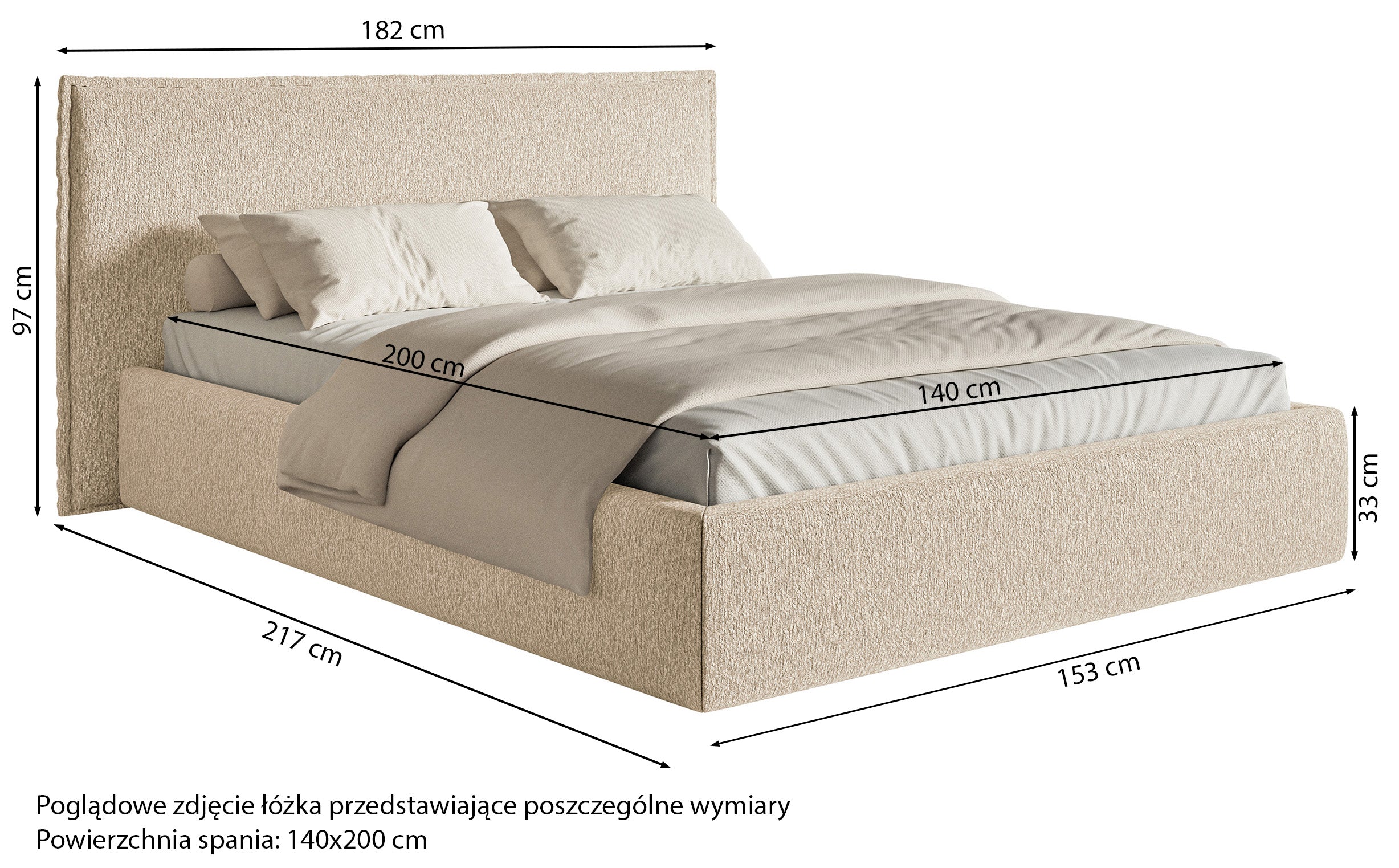Gepolstertes Bett 140x200 cm Softie mit Stauraum, hellgrauer Chenillebezug, Metallrahmen