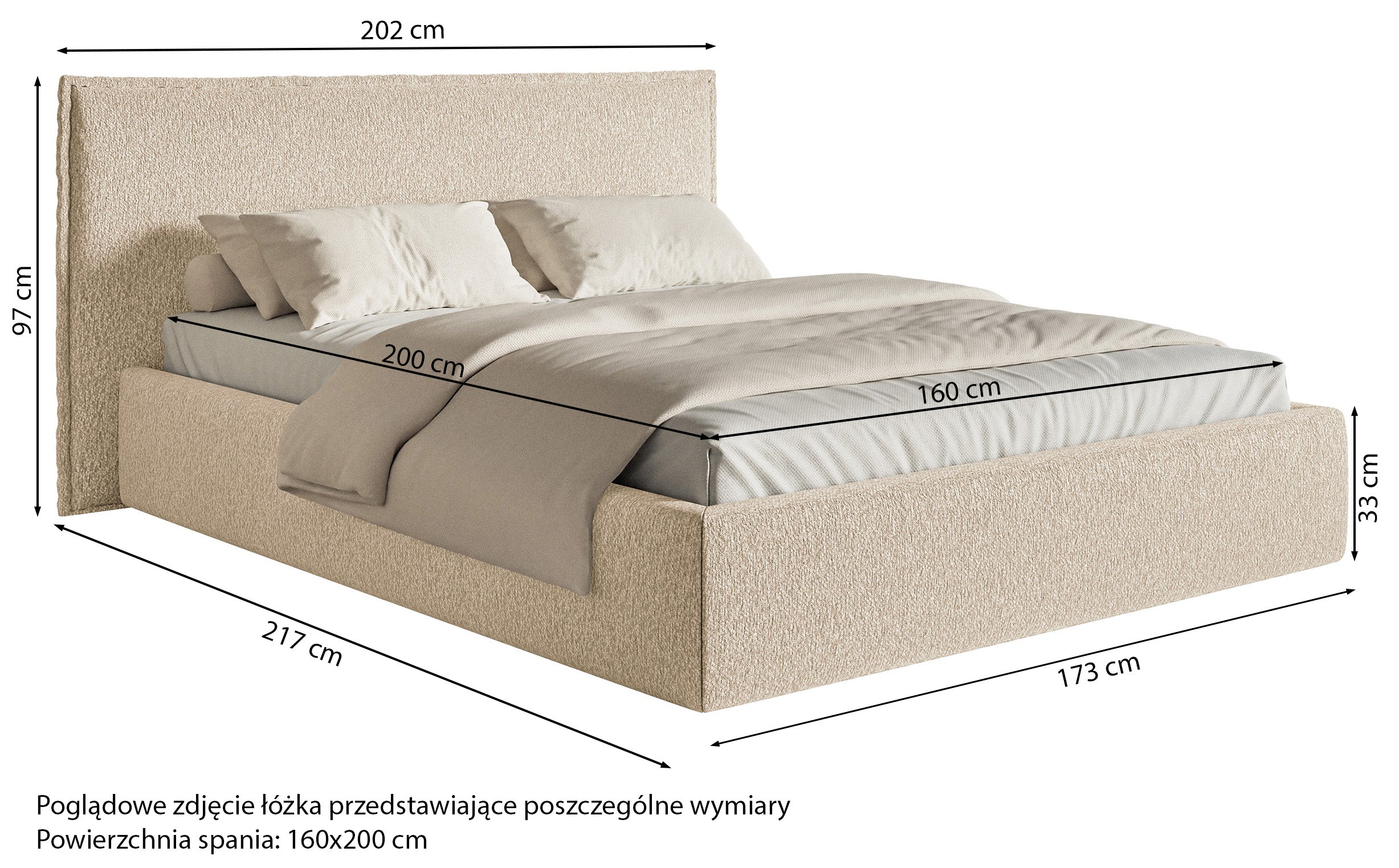Polsterbett 160x200 cm Softie mit Stauraum, hellbeiger Chenillebezug, Metallrahmen