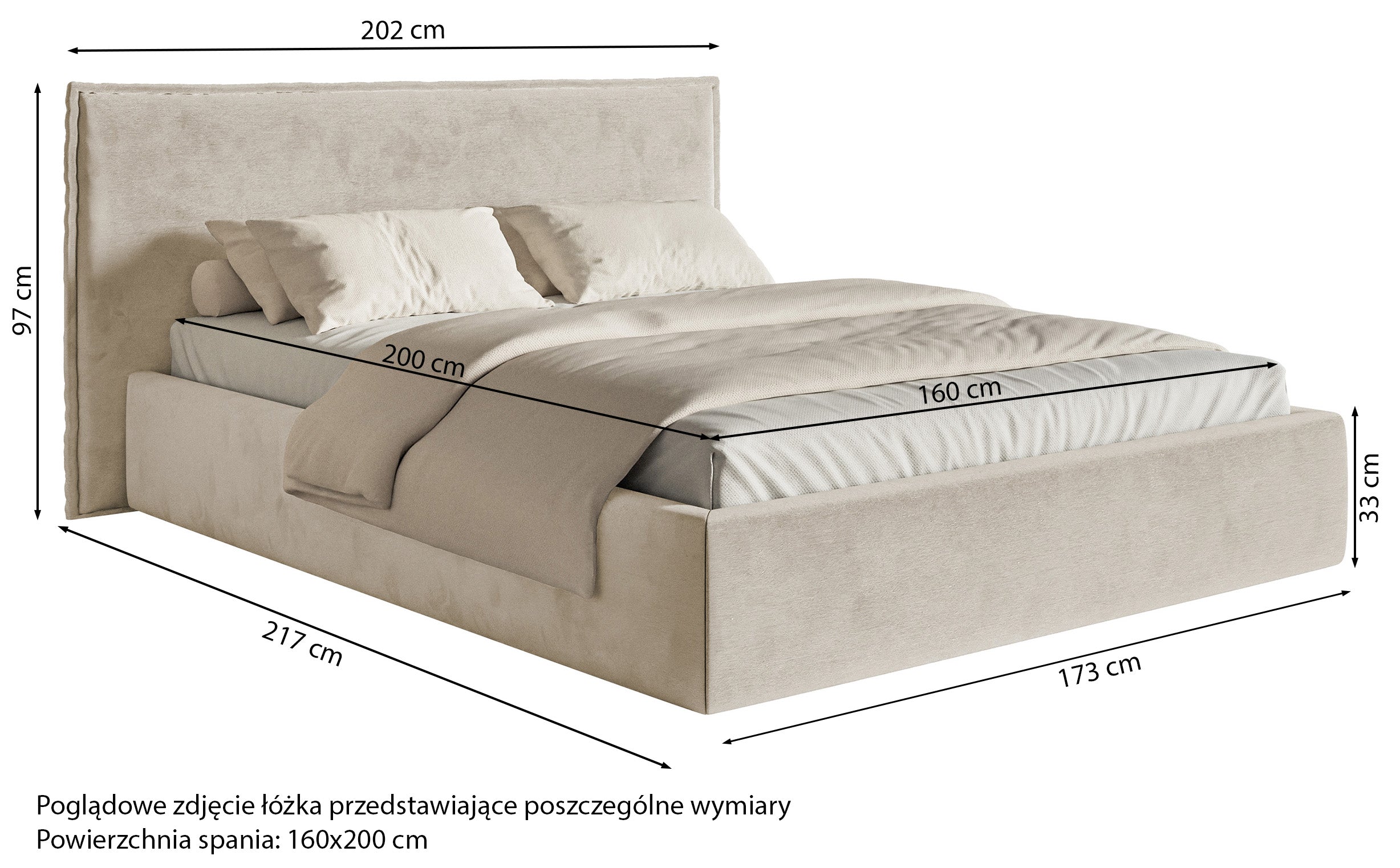 Gepolstertes Bett 160x200 cm Softie mit Stauraum, hellgraubeiger hydrophober Samt, Metallrahmen