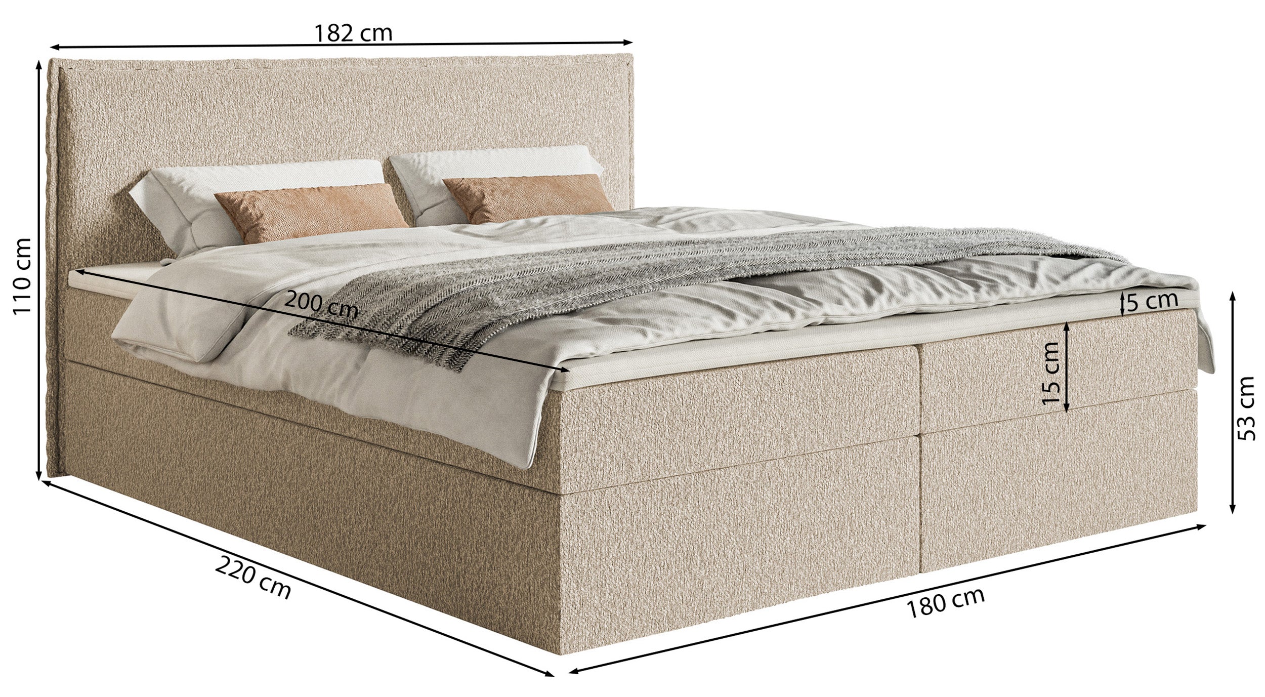 Kontinentalbett 180x200 cm Softie mit Stauraum und Topper, hellblauer Chenillebezug