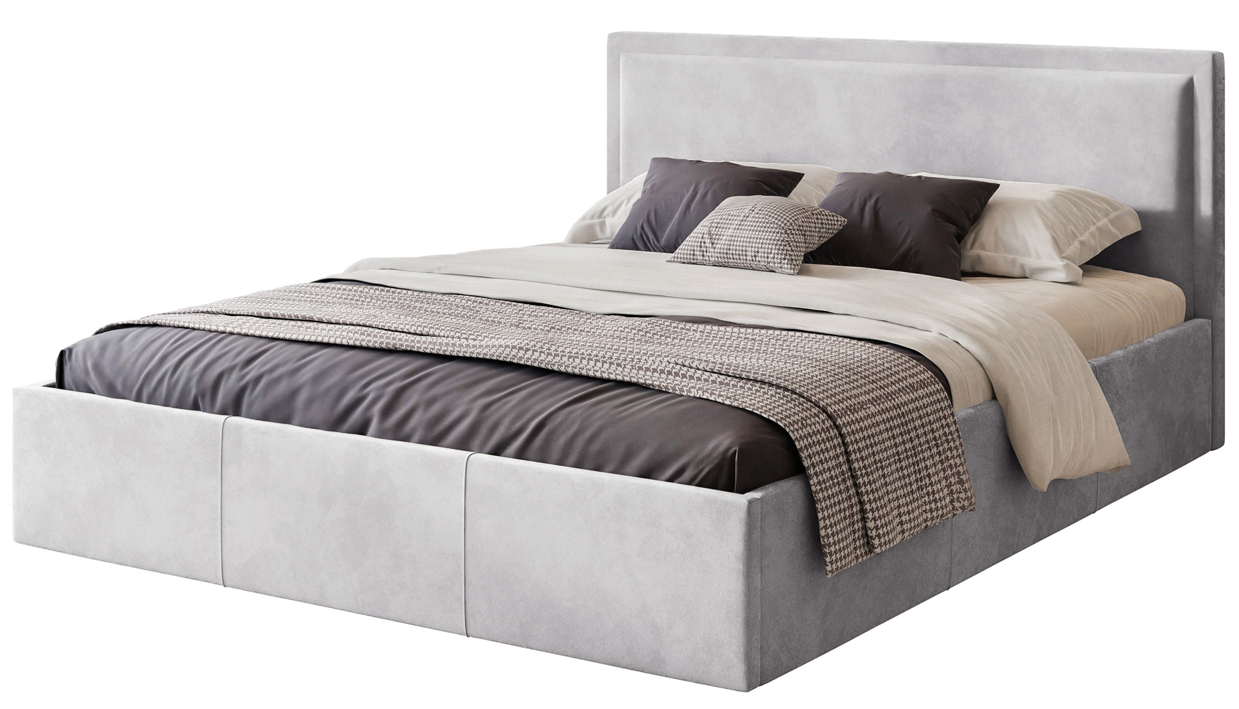Gepolstertes Bett 160x200 cm Soave mit Stauraum und Metallrahmen, hellgrauer Samt