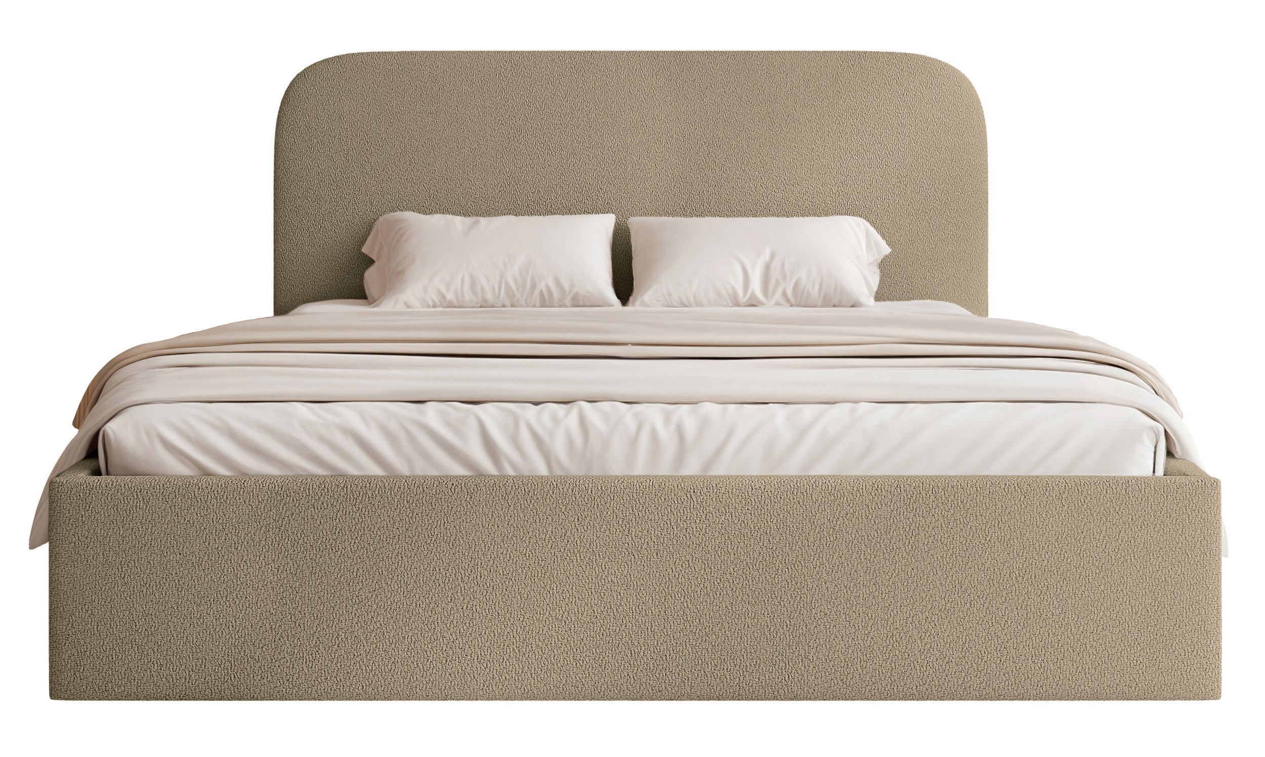 Polsterbett 160x200 cm Sonvivo mit Bettkasten, dunkelbeiger Chenille-Stoff, Metallrahmen