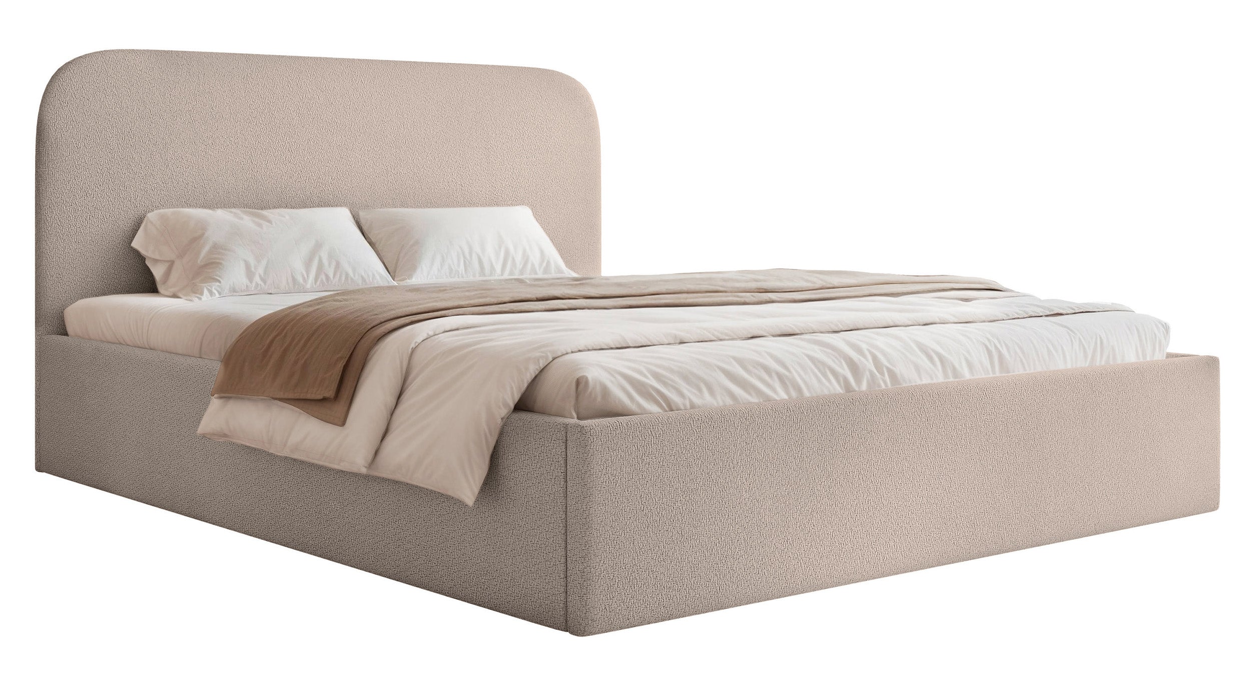 Polsterbett 160x200 cm Sonvivo mit Bettkasten, beige Chenille, Metallrahmen
