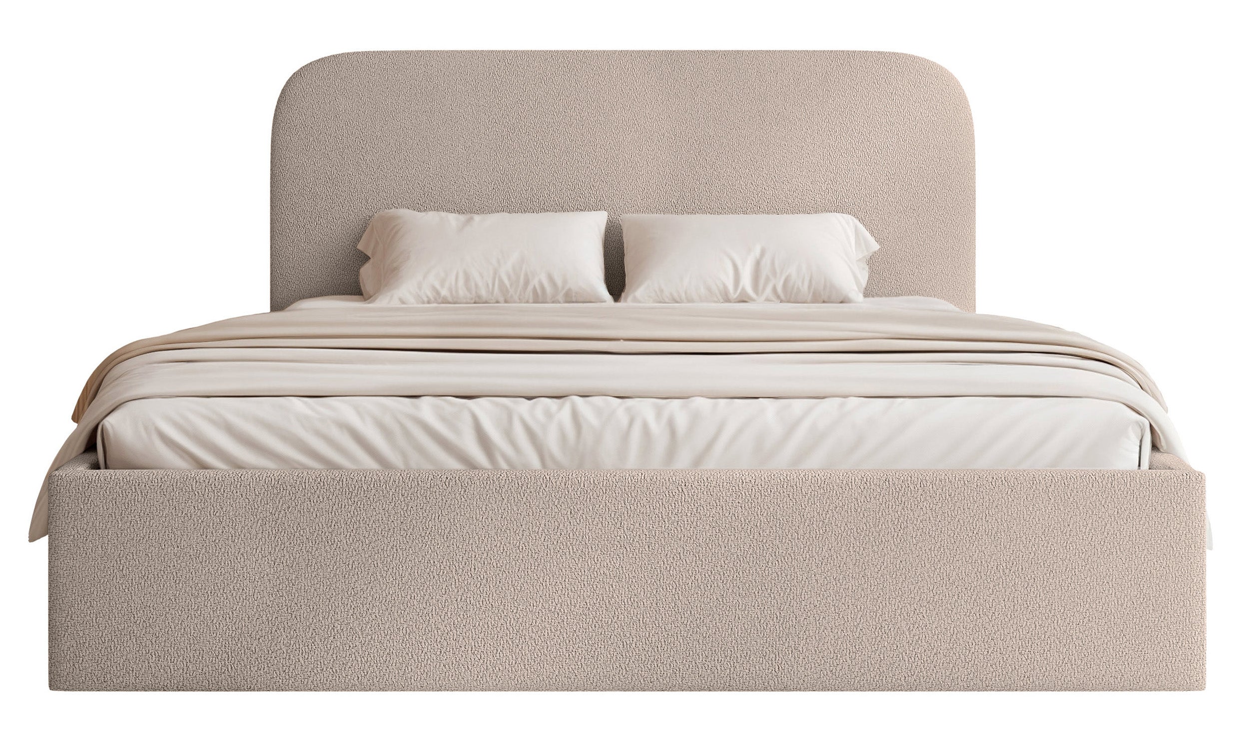 Polsterbett 160x200 cm Sonvivo mit Bettkasten, beige Chenille, Metallrahmen