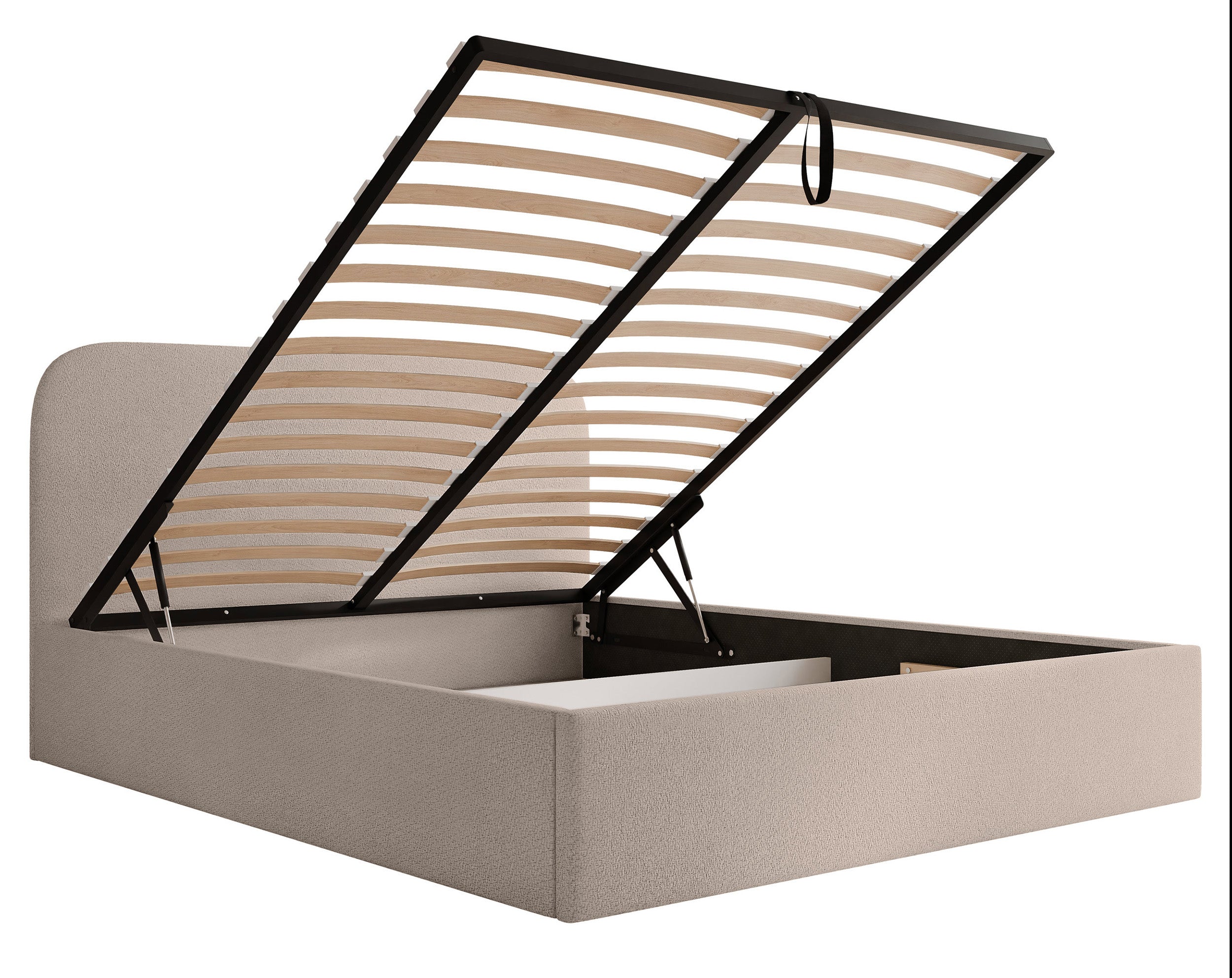 Polsterbett 160x200 cm Sonvivo mit Bettkasten, beige Chenille, Metallrahmen