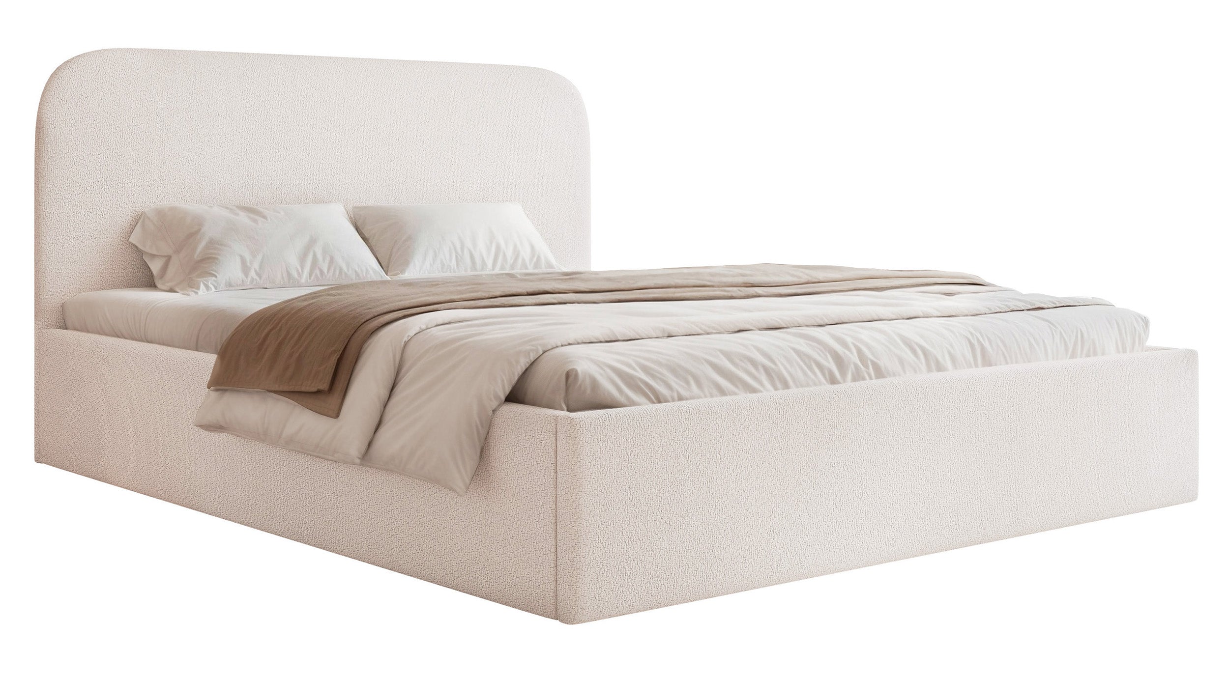 Gepolstertes Bett 160x200 cm Sonvivo mit Bettkasten, cremefarben, Chenille, Metallrahmen