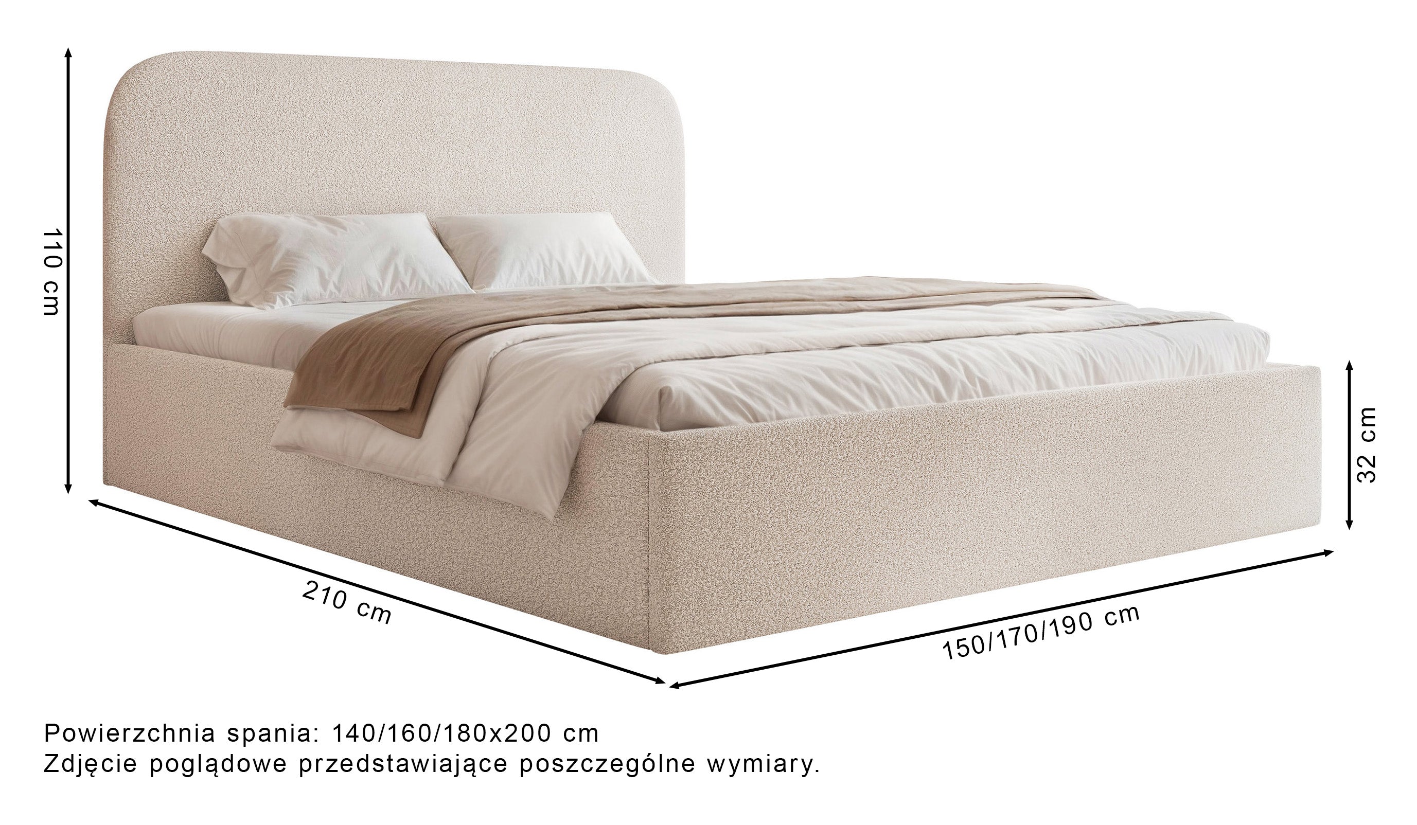 Polsterbett 160x200 cm Sonvivo mit Bettkasten, dunkelbeiger Chenille-Stoff, Metallrahmen