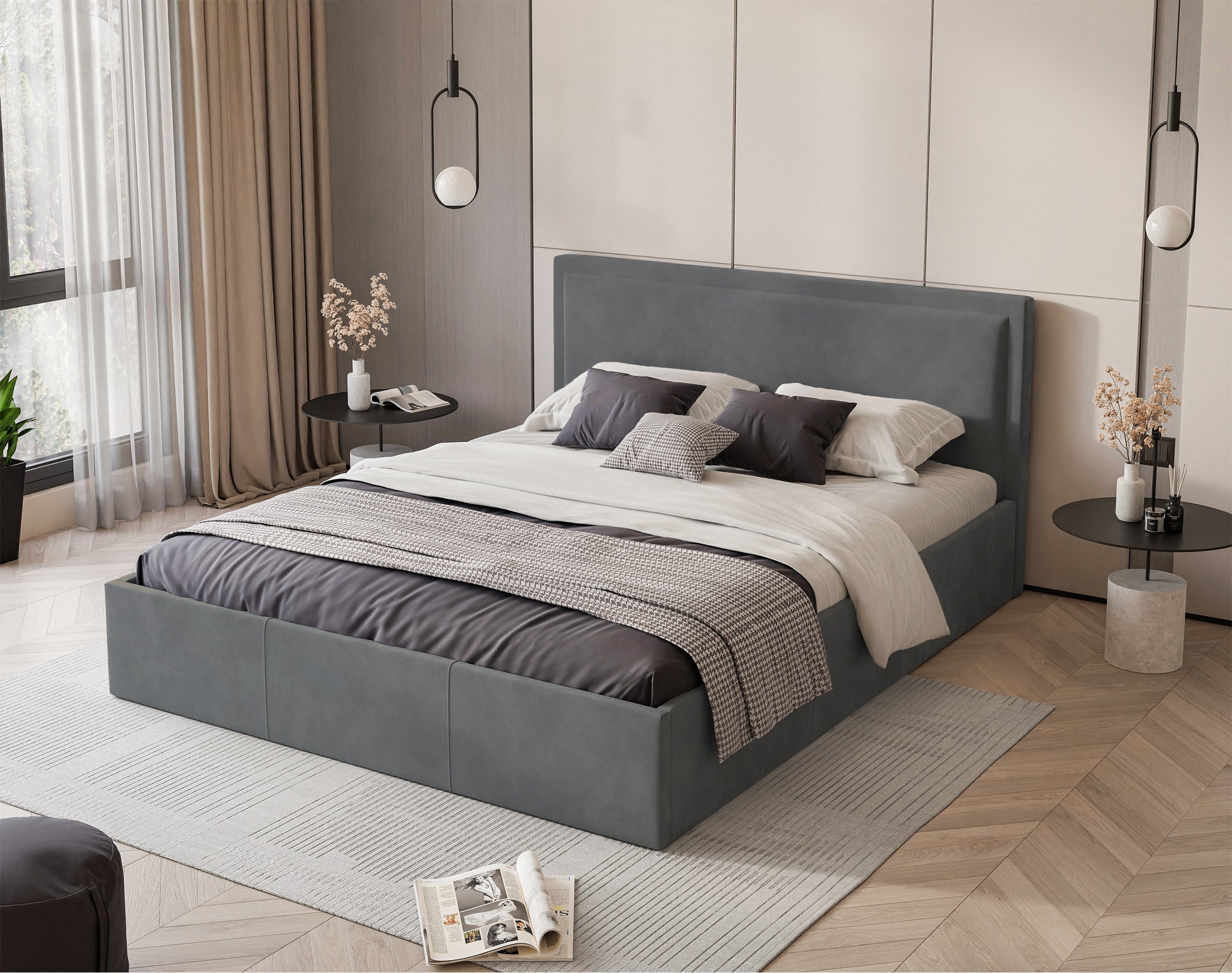 Polsterbett 140x200 cm Soave mit Stauraum und Metallrahmen, Stahlvelours