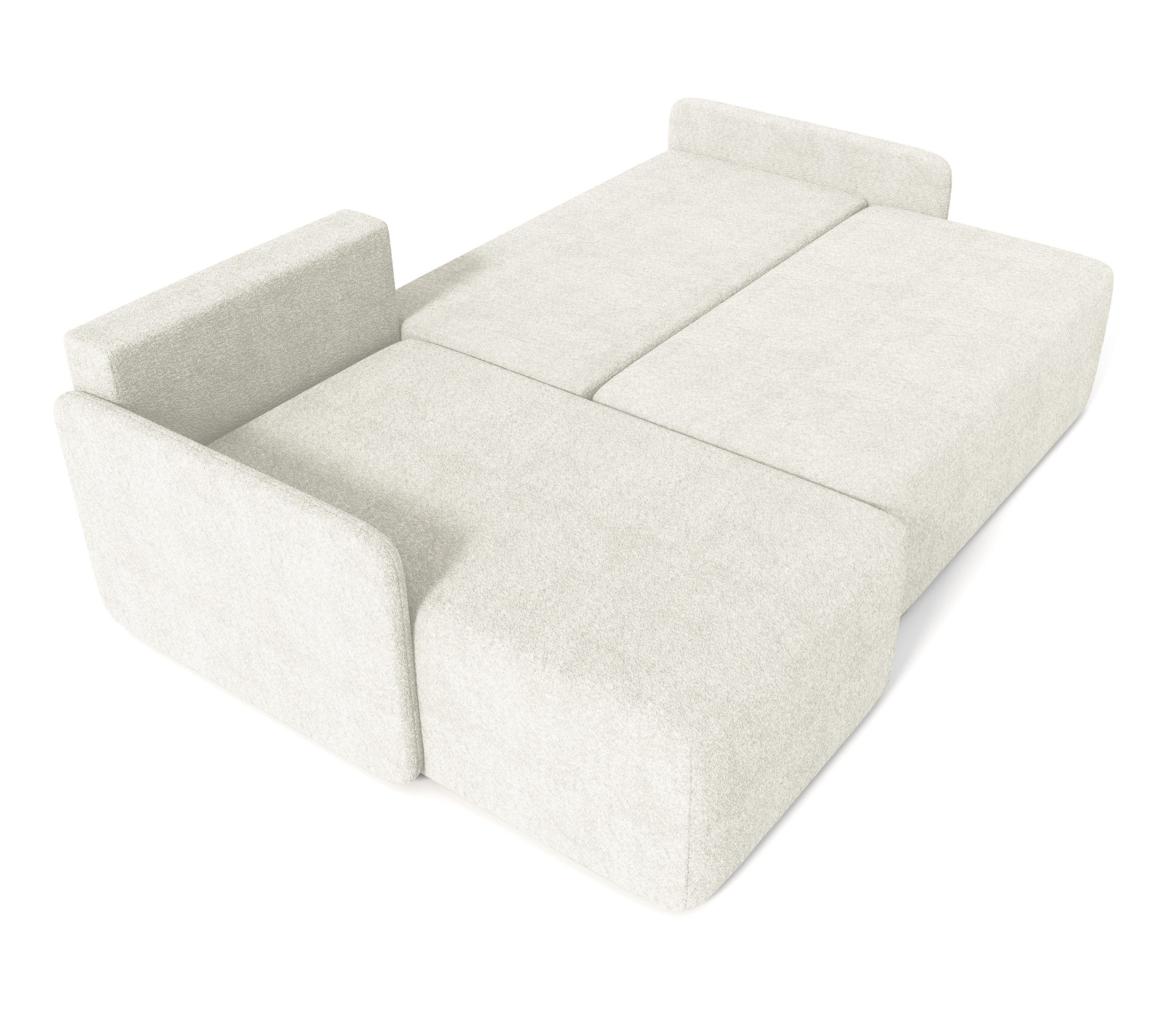 Ecksofa mit Schlaffunktion Bloom, L-förmig, mit Stauraum, cremefarbener Bouclé-Stoff, universell einsetzbar