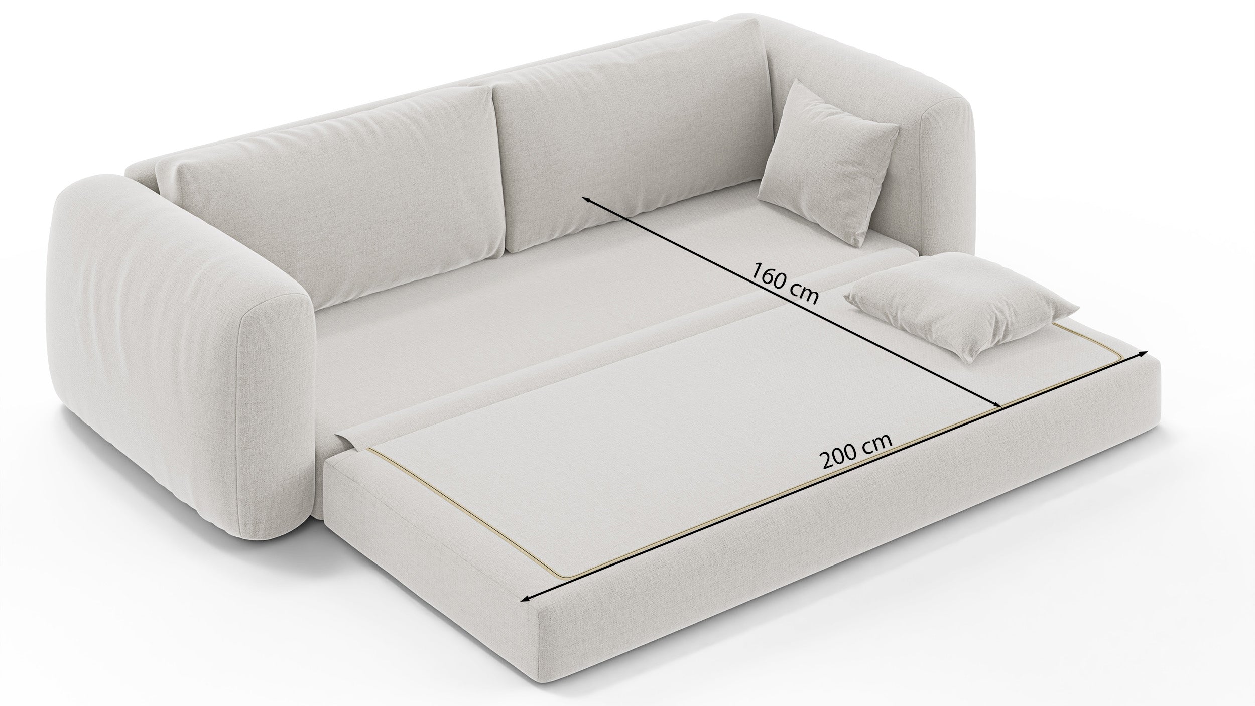 Dreisitziges ausklappbares Sofa Velera in hellbeige, Geflecht