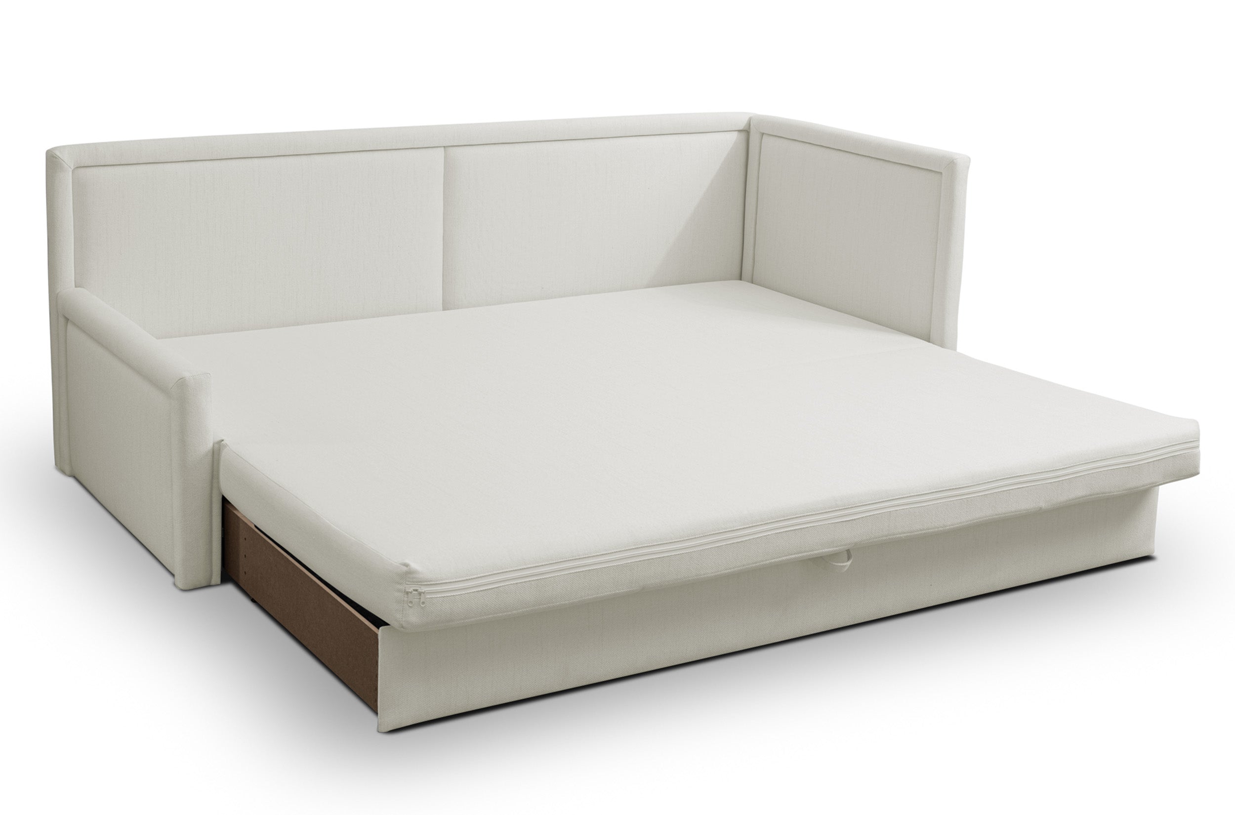 Jugendbett Caprili mit Stauraum, cremefarben, Flechtmuster, universell einsetzbar