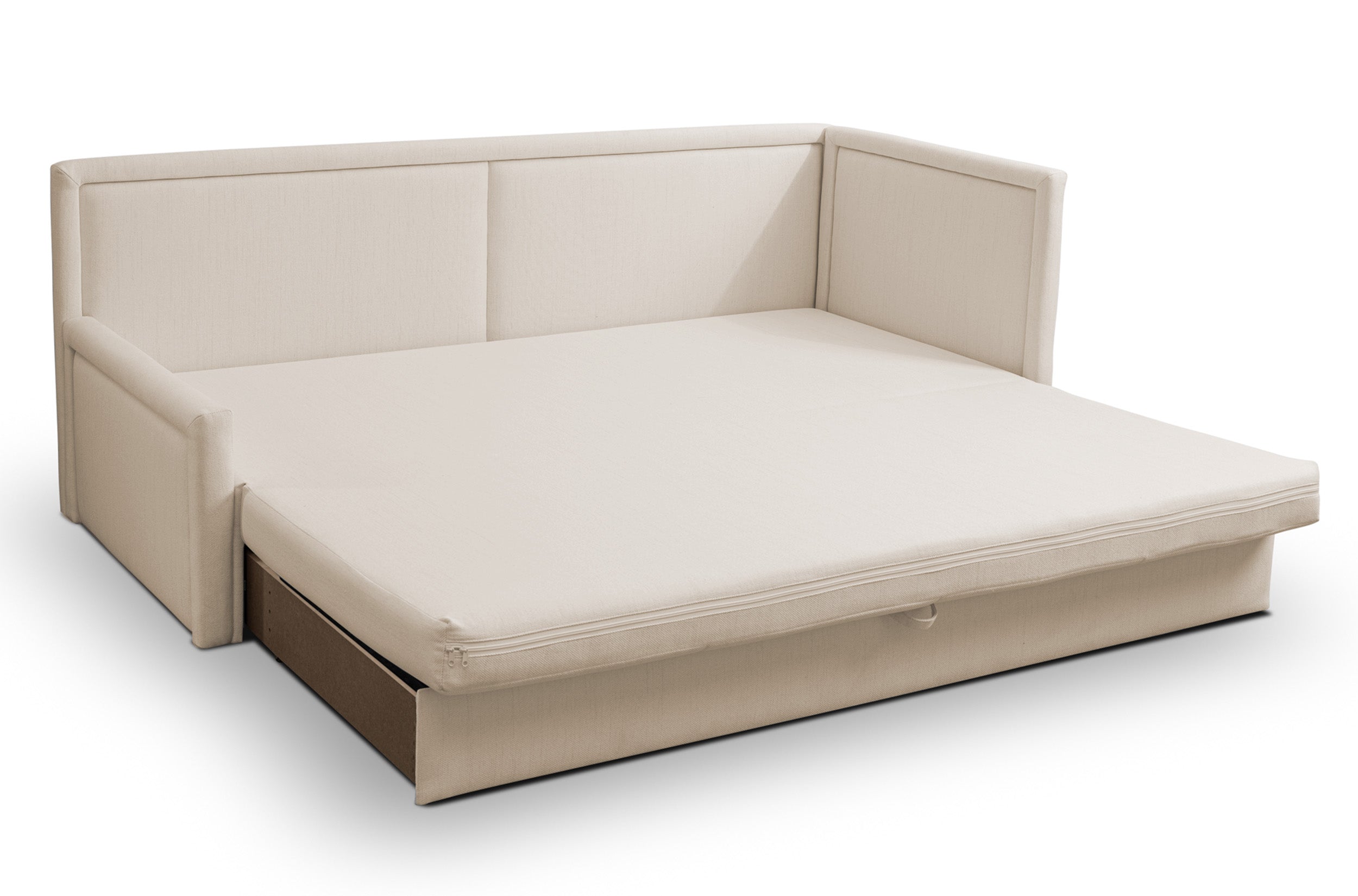 Jugendbett Caprili mit Aufbewahrungsbox, hellbeige, Flechtmuster, universell einsetzbar