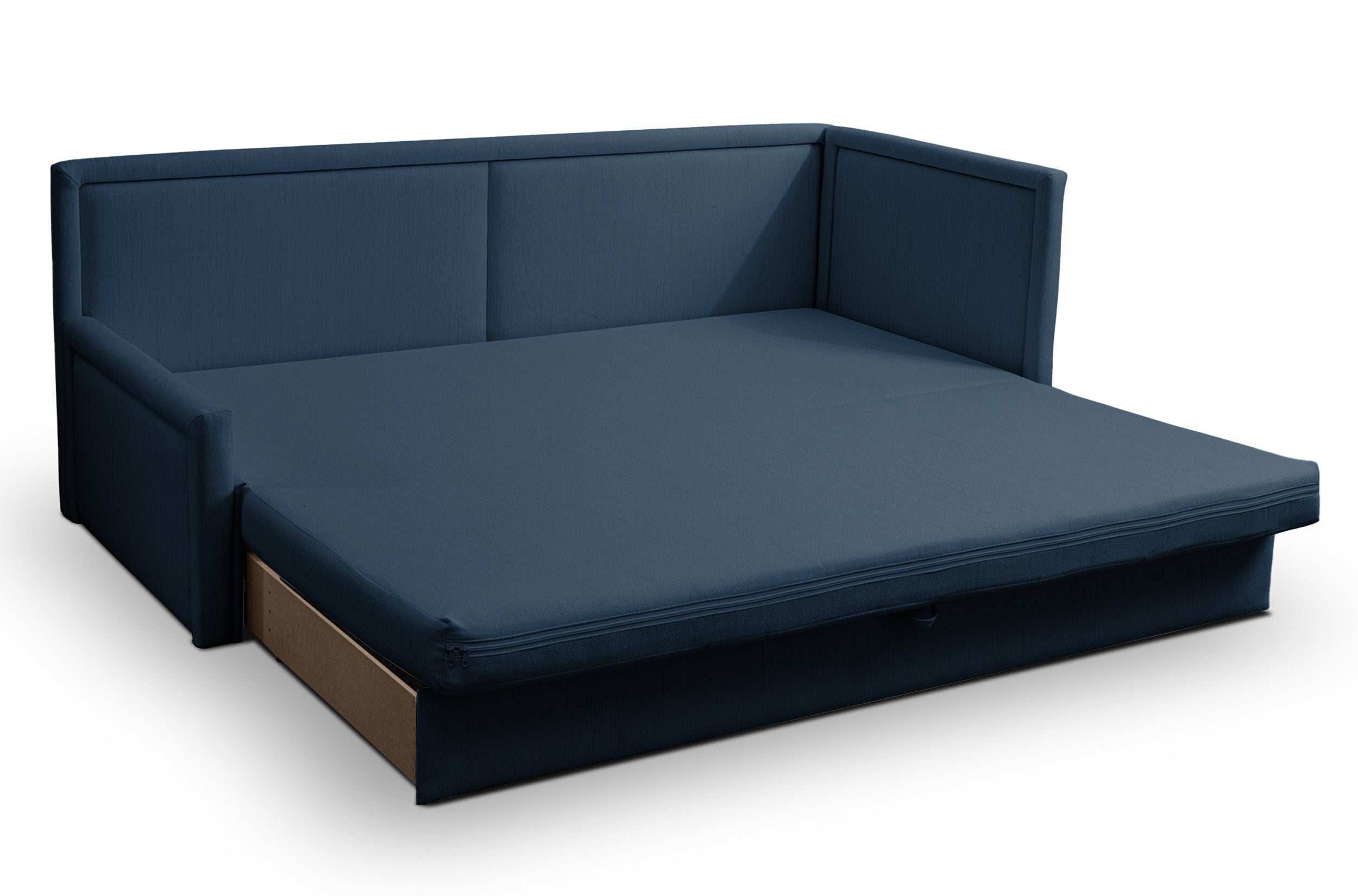 Jugendbett Caprili mit Stauraum, marineblau, Flechtmuster, universell einsetzbar