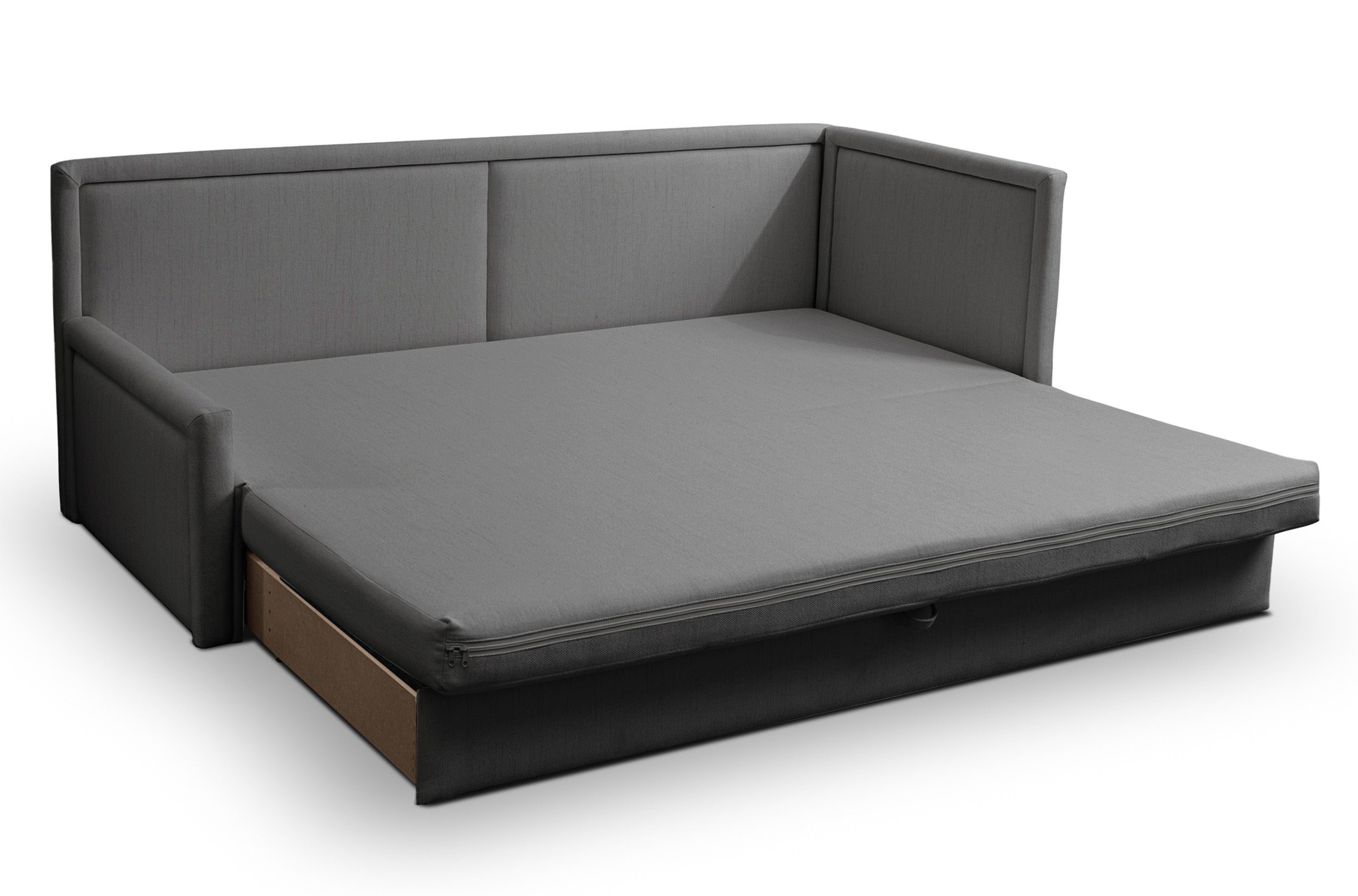 Jugendbett Caprili mit Stauraum, dunkelgraues Flechtmuster, universell einsetzbar