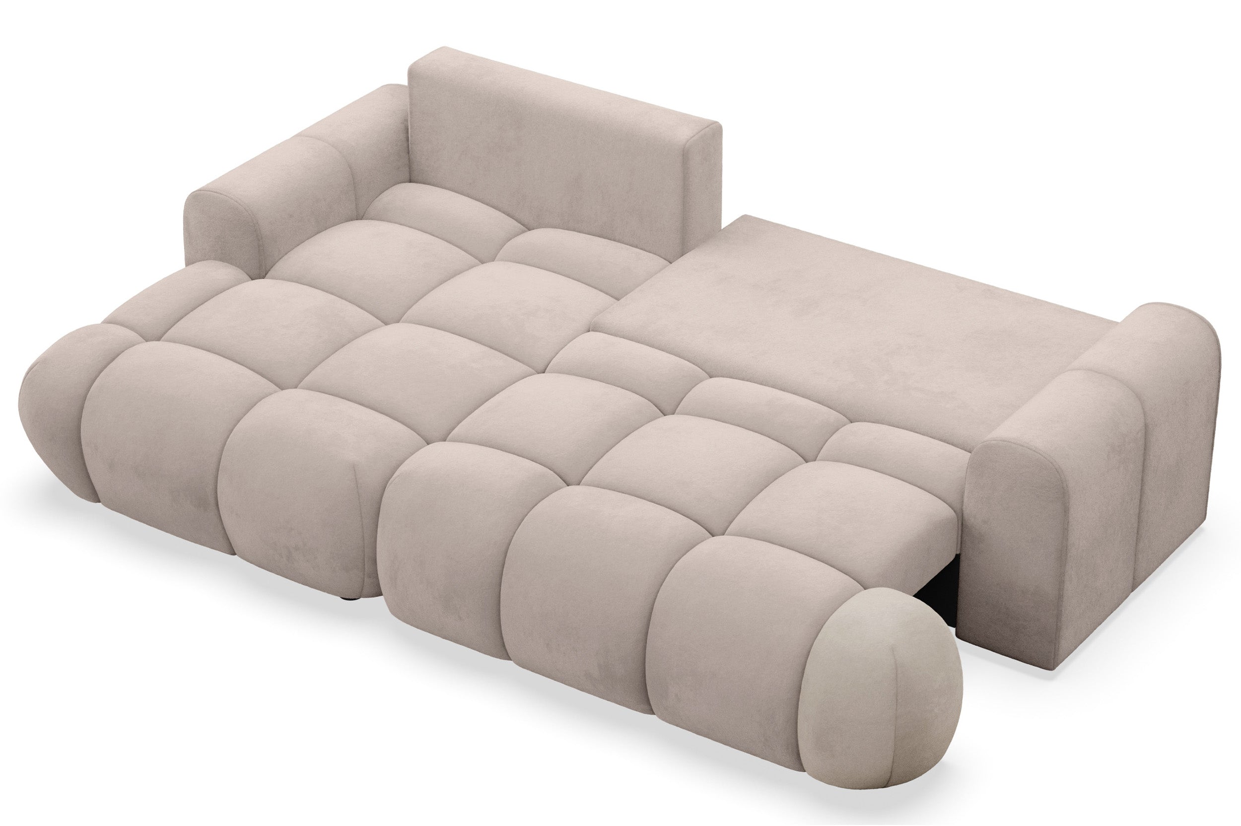 Ecksofa mit Schlaffunktion Ombo Mini, L-förmig, linksseitig, mit Stauraum, grau-beiger hydrophober Samt