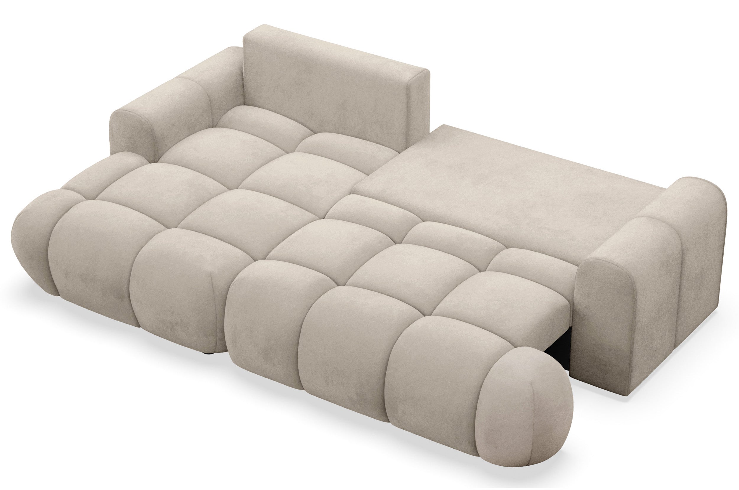 Ecksofa mit Schlafunktion Ombo Mini, L-förmig, linksseitig, mit Stauraum, beige, wasserabweisender Samt