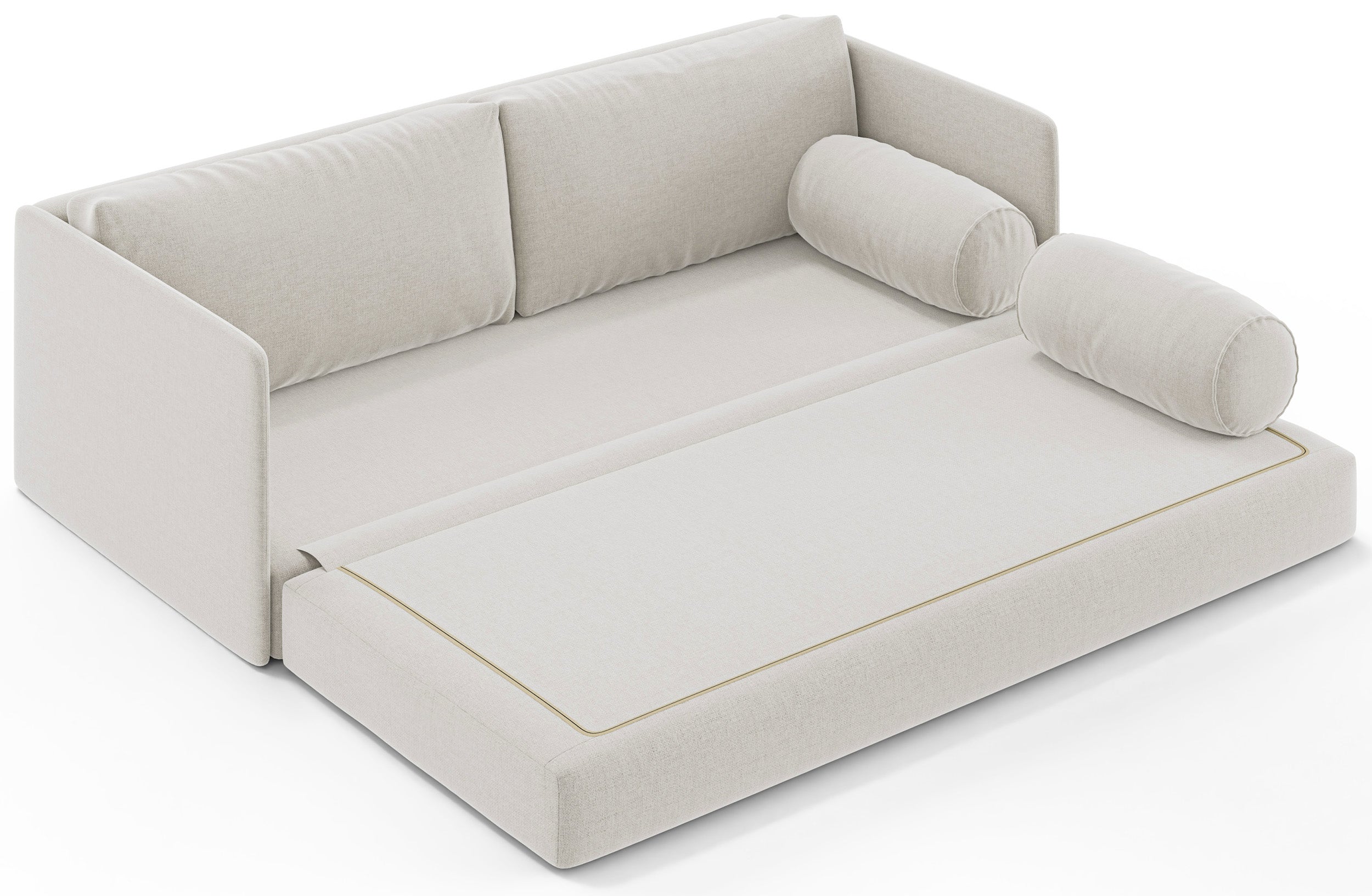 Dreisitziges ausklappbares Sofa Estano in Creme mit Flechtmuster