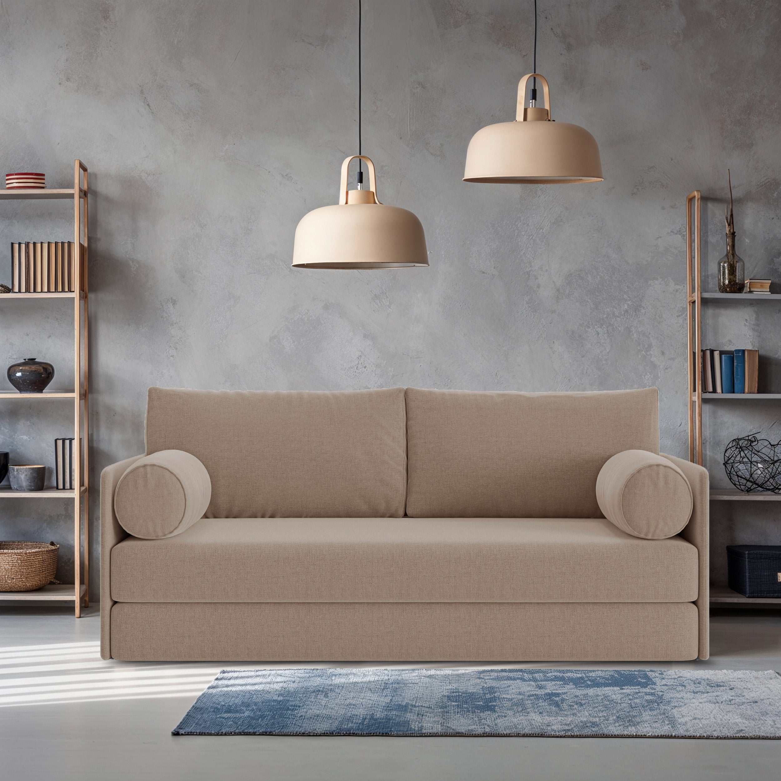 Ausziehbares Dreisitzer-Sofa Estano in Beige mit Flechtoptik