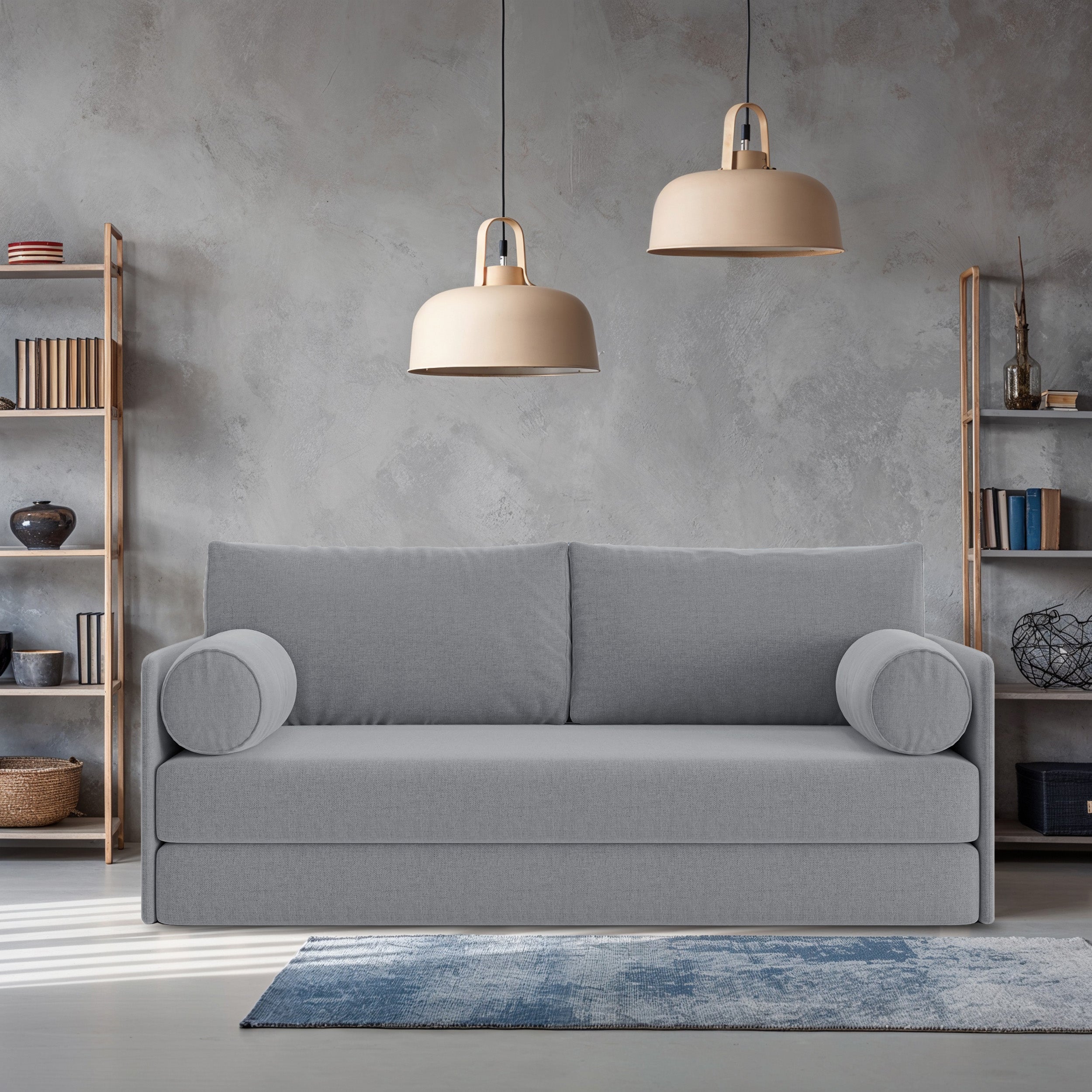 Dreisitziges, ausklappbares Sofa Estano in grauem Flechtmaterial