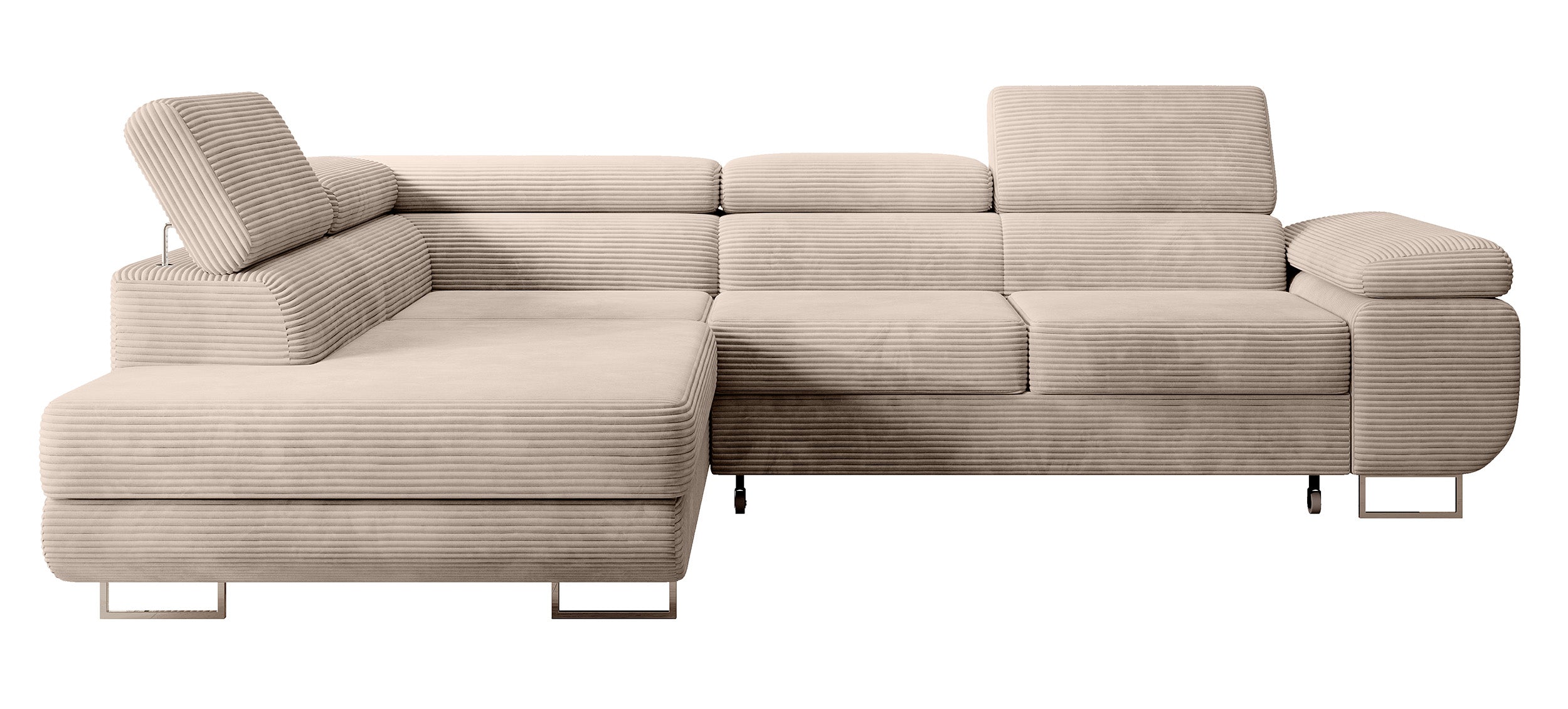 Ecksofa mit Schlaf-Funktion Stevil, L-förmig, mit Stauraum, dunkelbeige Cord, linksseitig