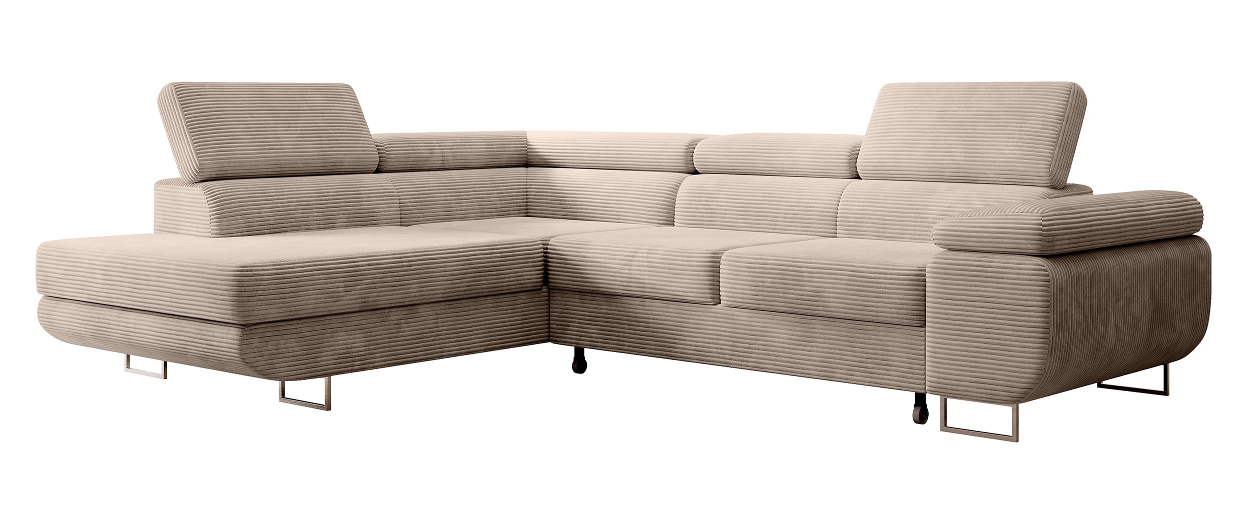 Ecksofa mit Schlaf-Funktion Stevil, L-förmig, mit Stauraum, dunkelbeige Cord, linksseitig