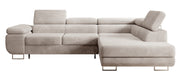 Ecksofa mit Schlaffunktion Stevil, L-förmig, mit Stauraum, grau-beige Cord, rechtsseitig