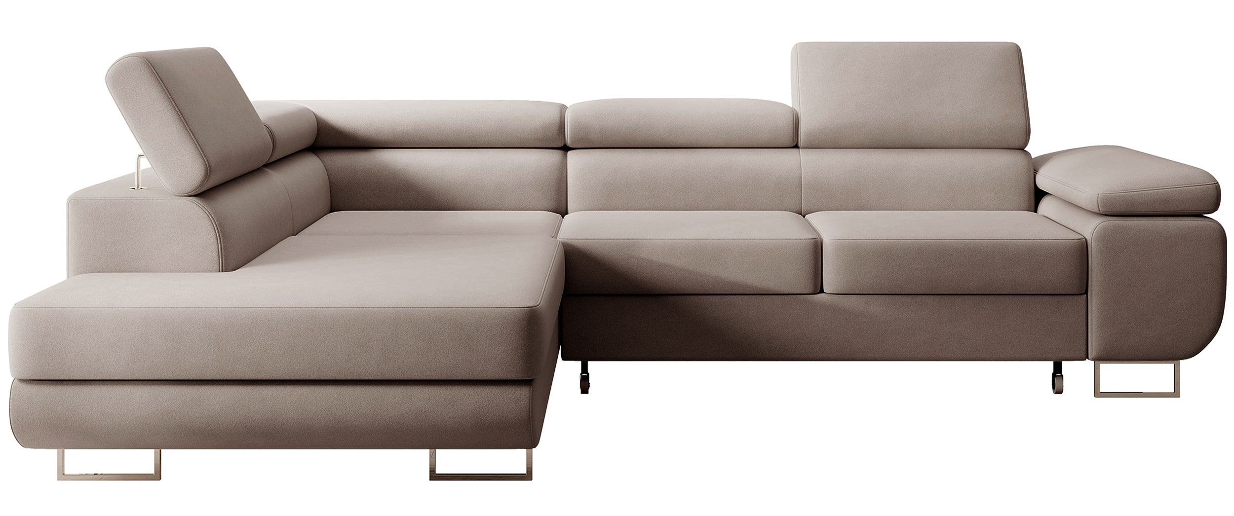 Ecksofa mit Schlaffunktion Stevil, L-förmig, mit Stauraum, beige, samt, pflegeleicht, linksseitig