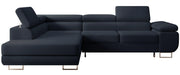 Ecksofa mit Schlaffunktion Stevil, L-förmig, mit Stauraum, marineblauer, leicht zu reinigender Samt, linksseitig