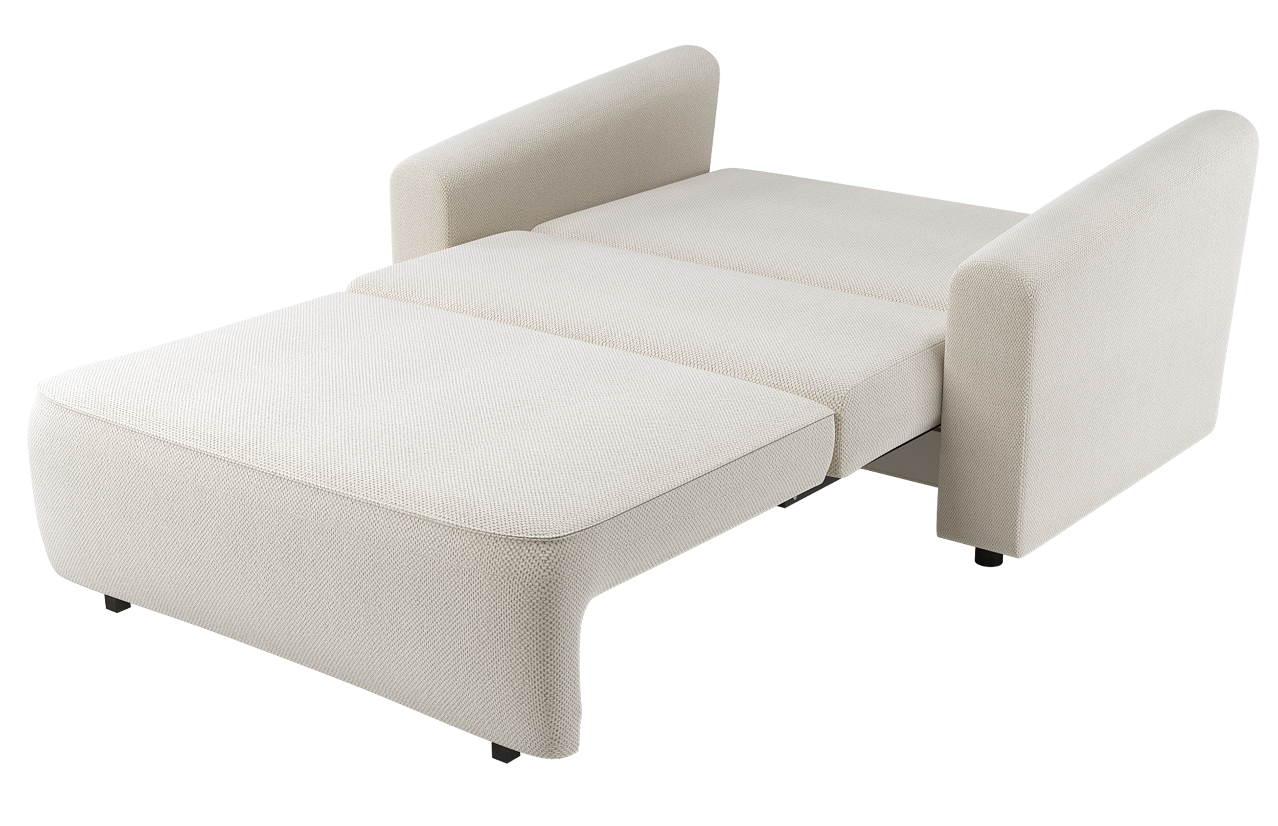 Zweisitziges ausklappbares Sofa Stevio 150 cm mit Stauraum, cremefarben, hydrophobes Chenille