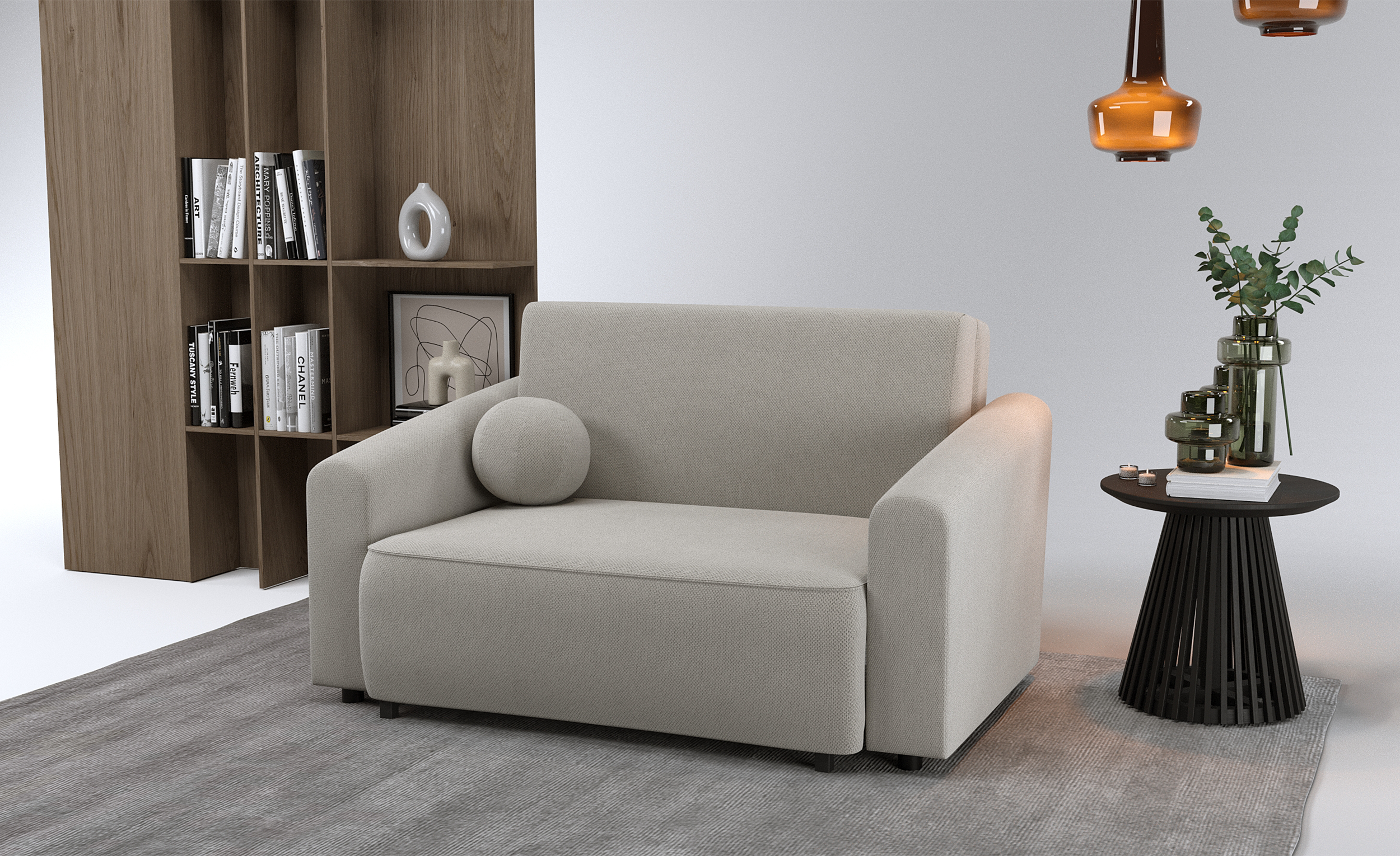 Zweisitziges ausziehbares Sofa Stevio 150 cm mit Stauraum, grau-beiger hydrophober Chenillestoff