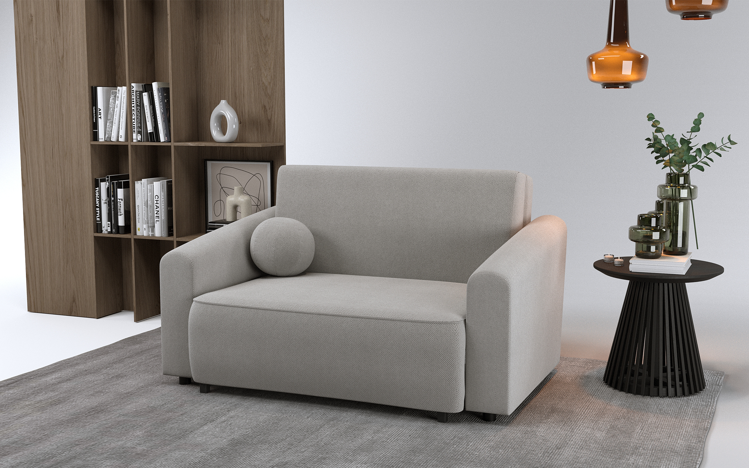 Zweisitziges ausziehbares Sofa Stevio 150 cm mit Stauraum, grauer hydrophober Chenille-Stoff