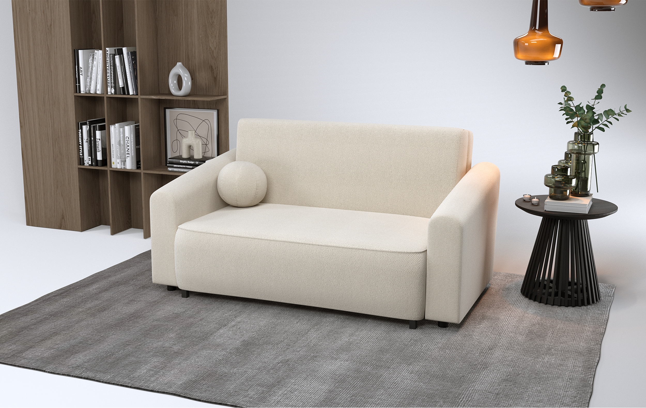 Zweisitziges ausziehbares Sofa Stevio 170 cm mit Stauraum, cremefarben, hydrophobes Chenille