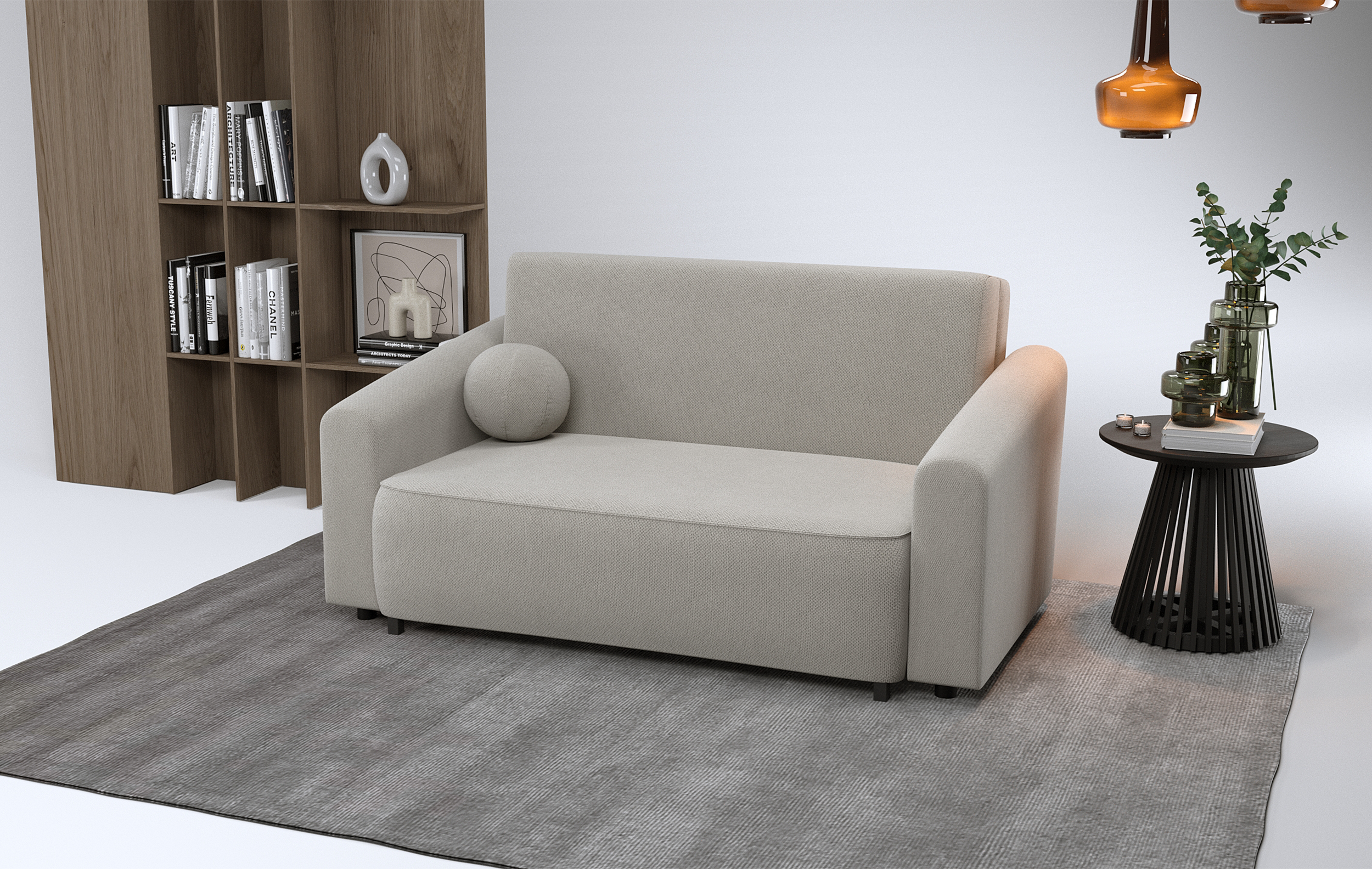 Zweisitziges ausklappbares Sofa Stevio 170 cm mit Stauraum, grau-beige, hydrophobes Chenille