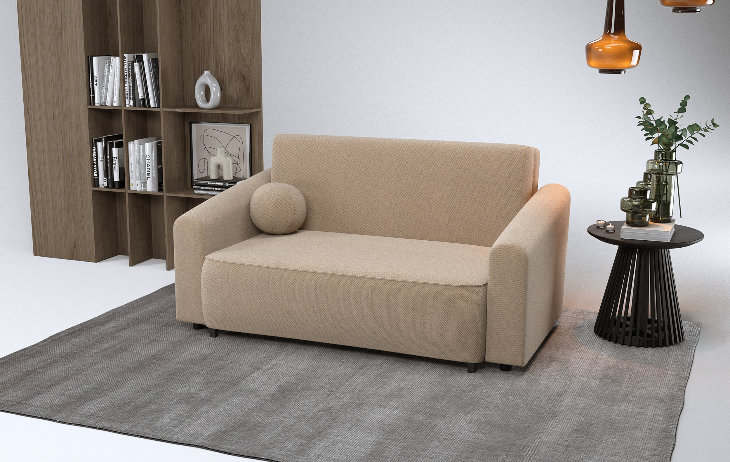 Zweisitziges ausklappbares Sofa Stevio 170 cm mit Stauraum, beige, hydrophobes Chenille