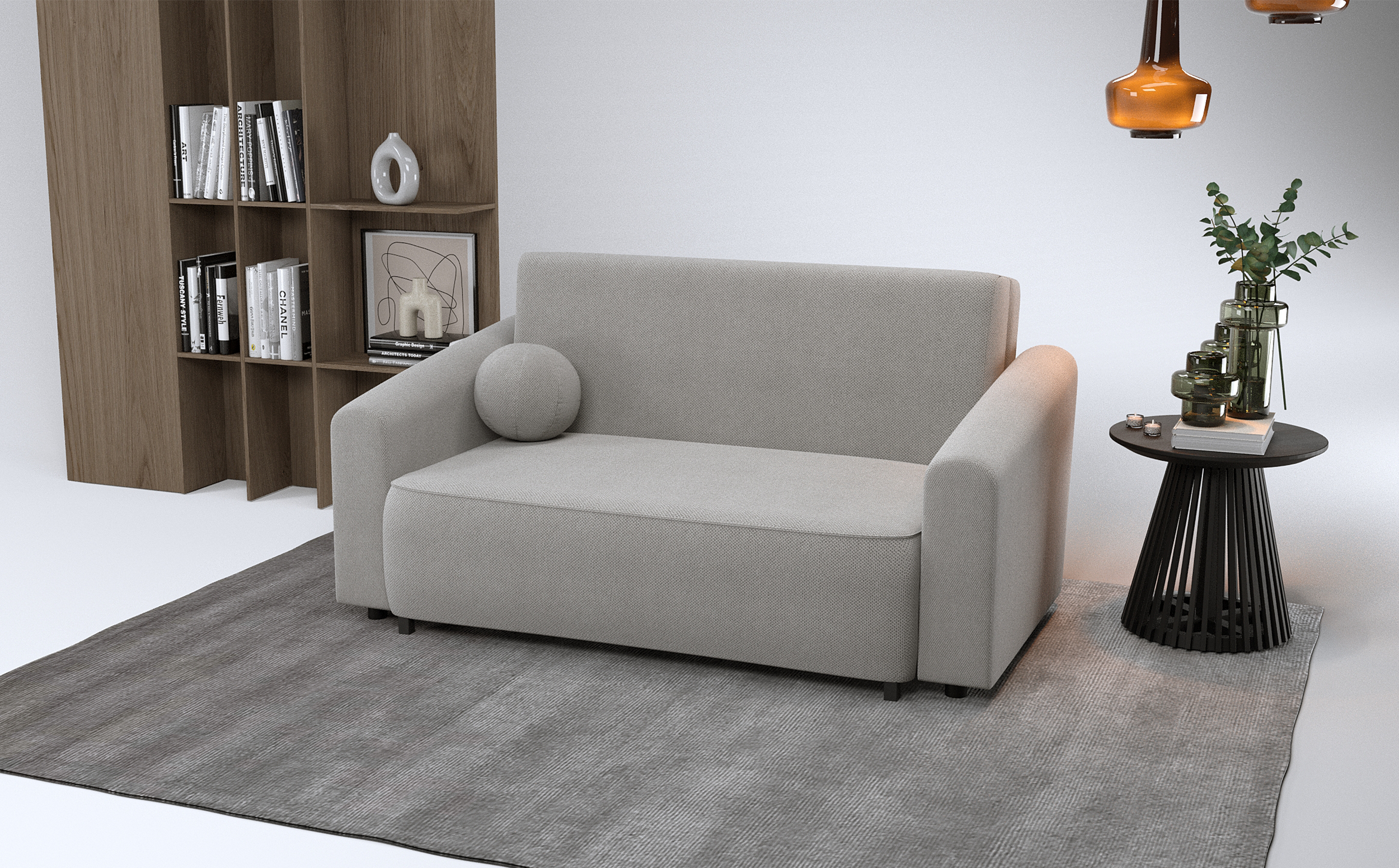 Zweisitziges ausklappbares Sofa Stevio 170 cm mit Stauraum, grauer hydrophober Chenille-Stoff