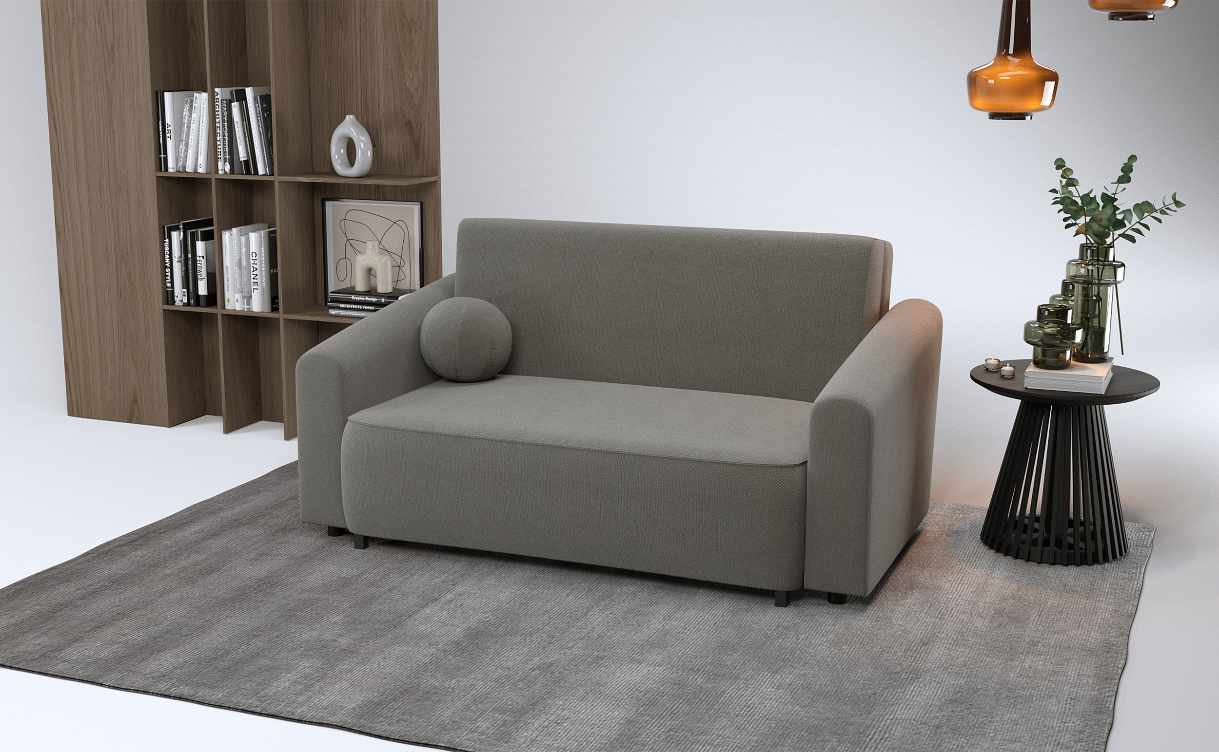 Zweisitziges ausklappbares Sofa Stevio 170 cm mit Stauraum, dunkelgrauer hydrophober Chenillebezug