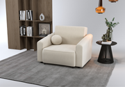 Klappbarer Sessel Stevio mit Stauraum, cremefarbener, hydrophober Chenillestoff