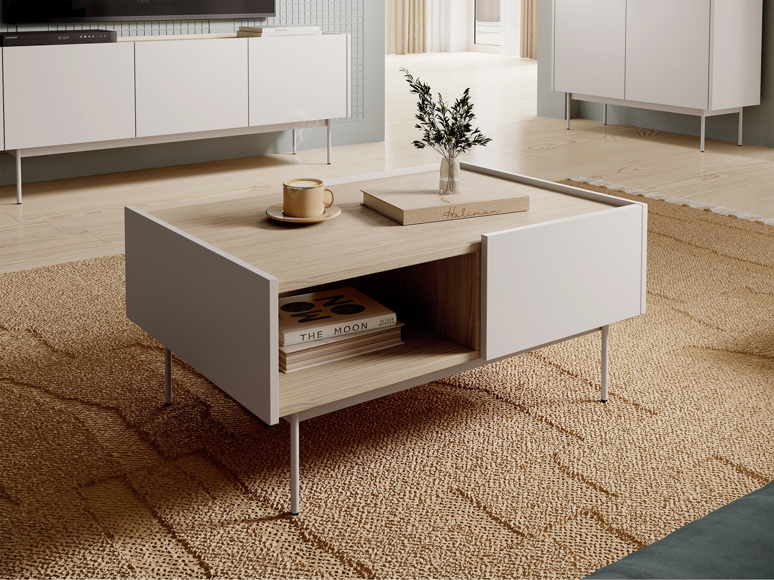 Couchtisch Color 97x65 cm mit Schubladen Kaschmir / Eiche Linea