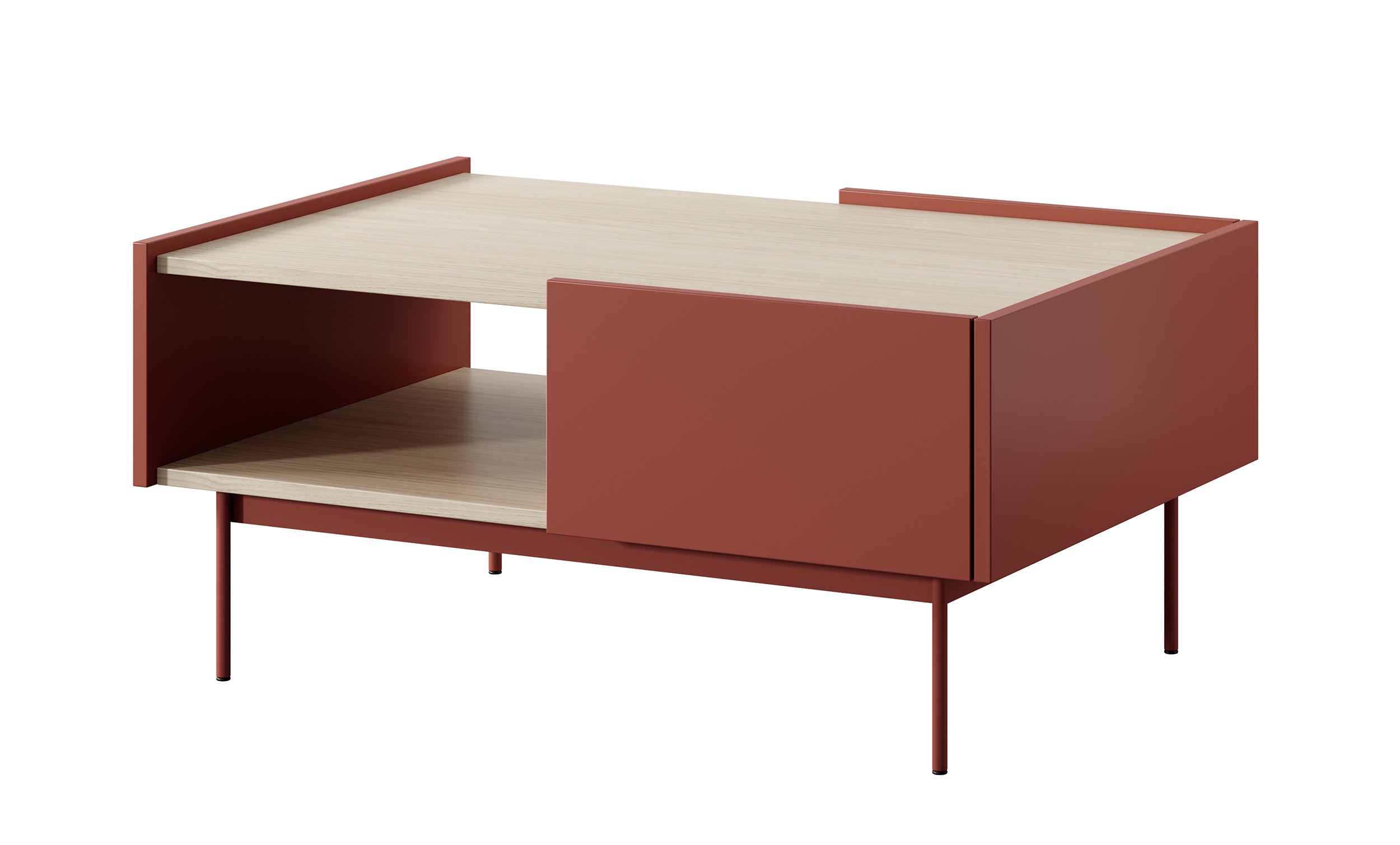 Couchtisch Color 97x65 cm mit Schubladen Ziegelrot / Eiche Linea