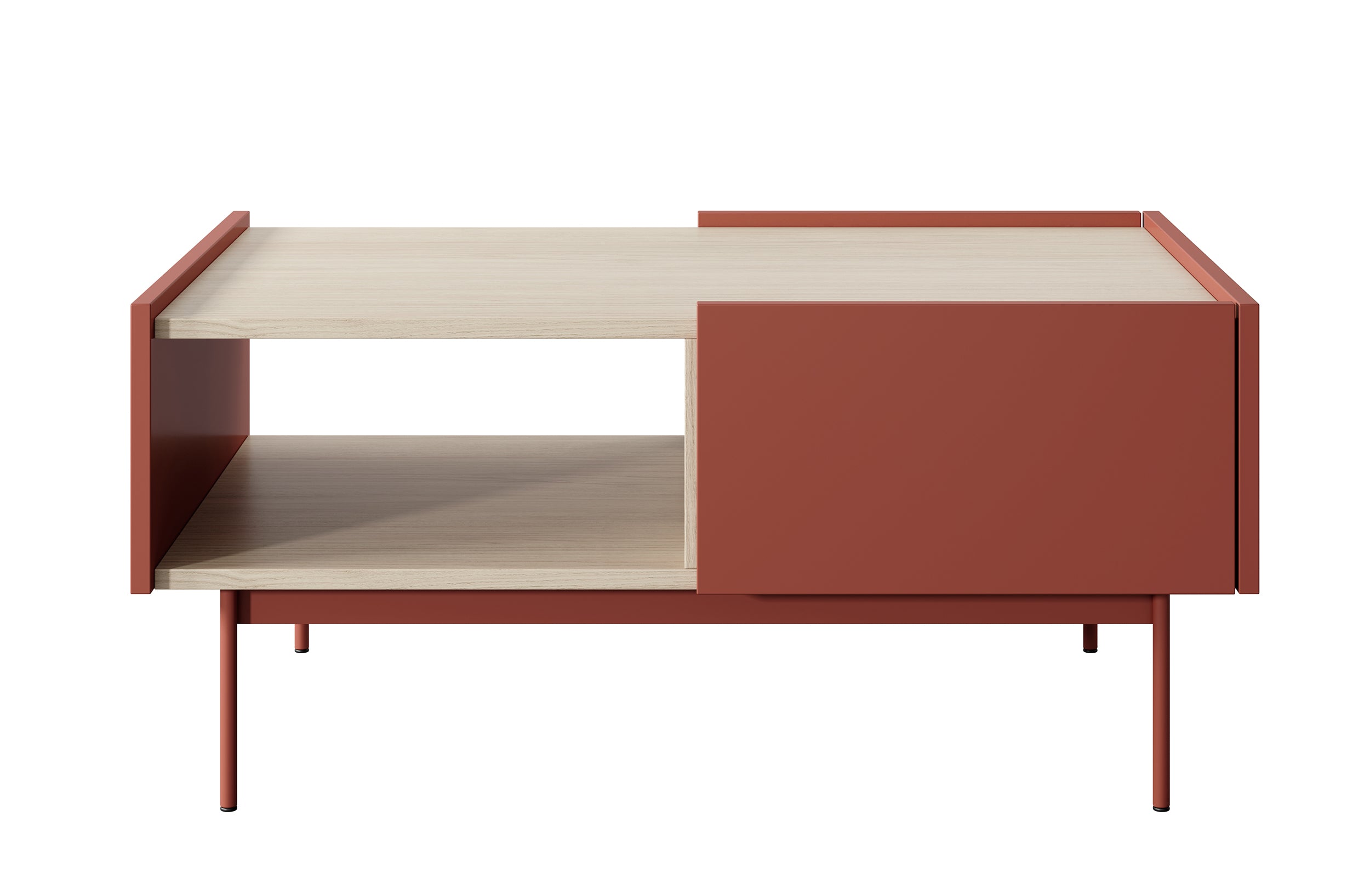 Couchtisch Color 97x65 cm mit Schubladen Ziegelrot / Eiche Linea