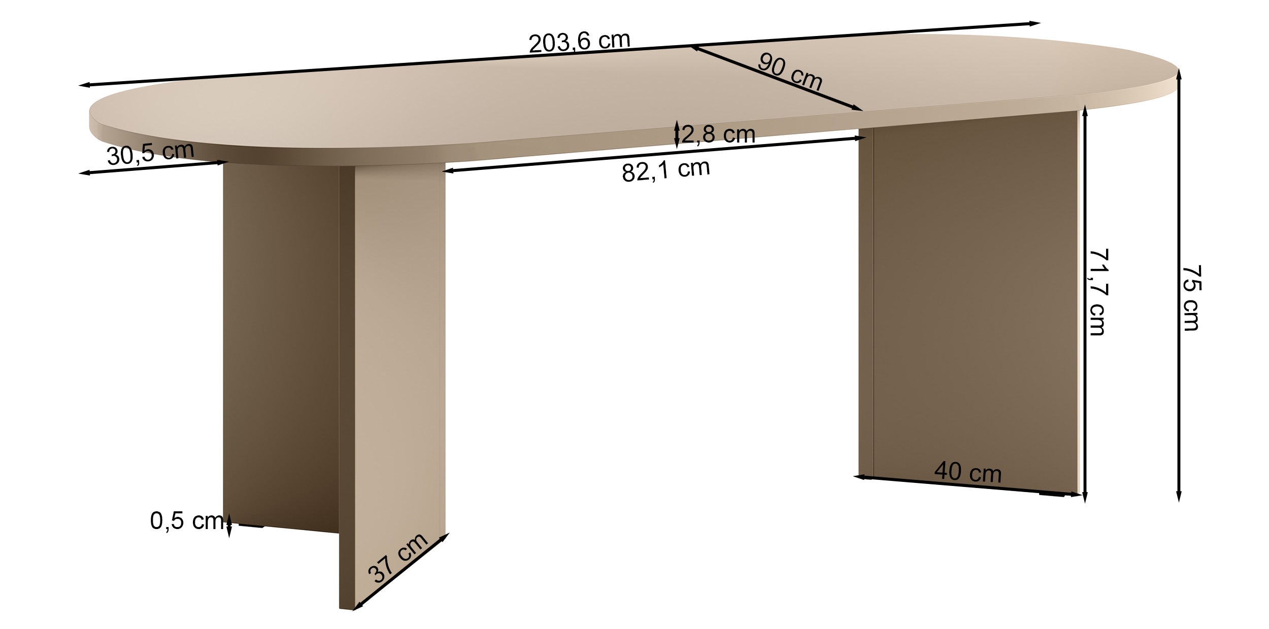 Ovaler Esszimmertisch Ovo 204 cm weiß