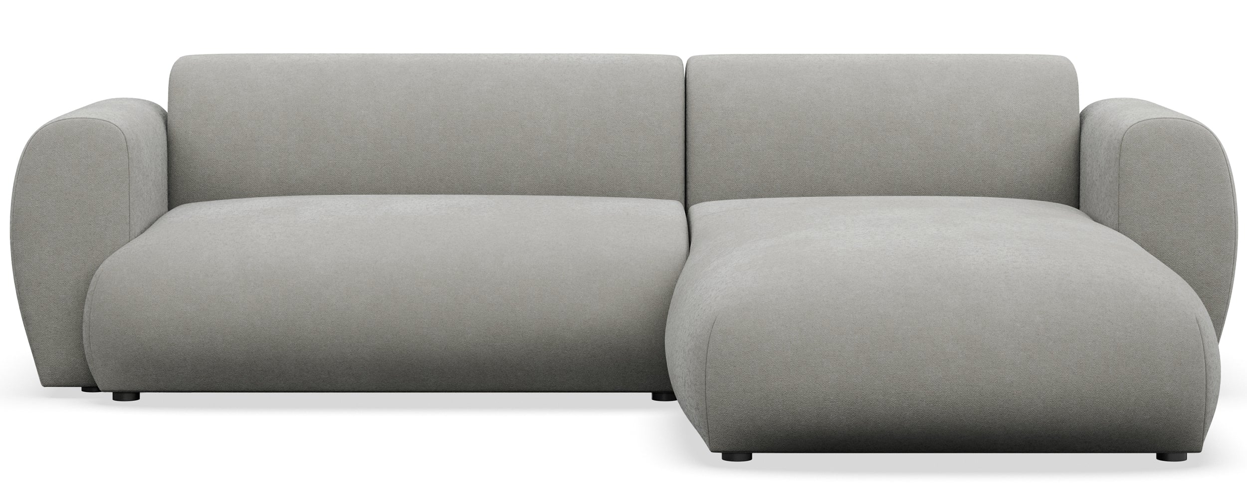 Ecksofa mit Schlaffunktion Emia, L-förmig, rechtsseitig, hellgrauer Chenille, pflegeleicht