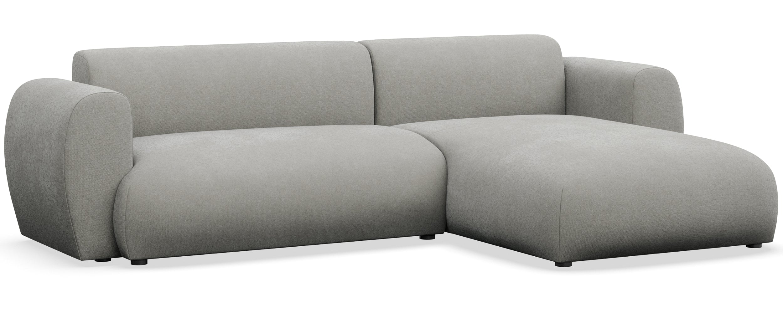 Ecksofa mit Schlaffunktion Emia, L-förmig, rechtsseitig, hellgrauer Chenille, pflegeleicht