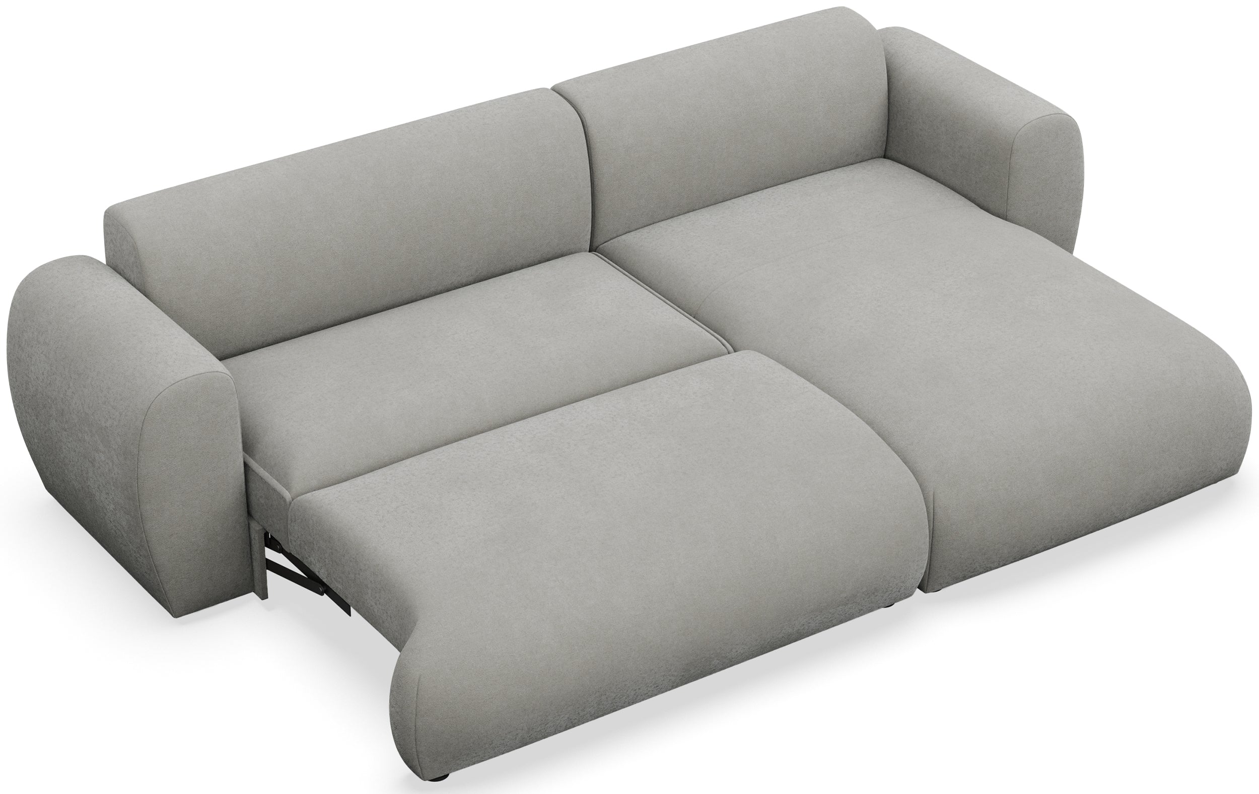 Ecksofa mit Schlaffunktion Emia, L-förmig, rechtsseitig, hellgrauer Chenille, pflegeleicht