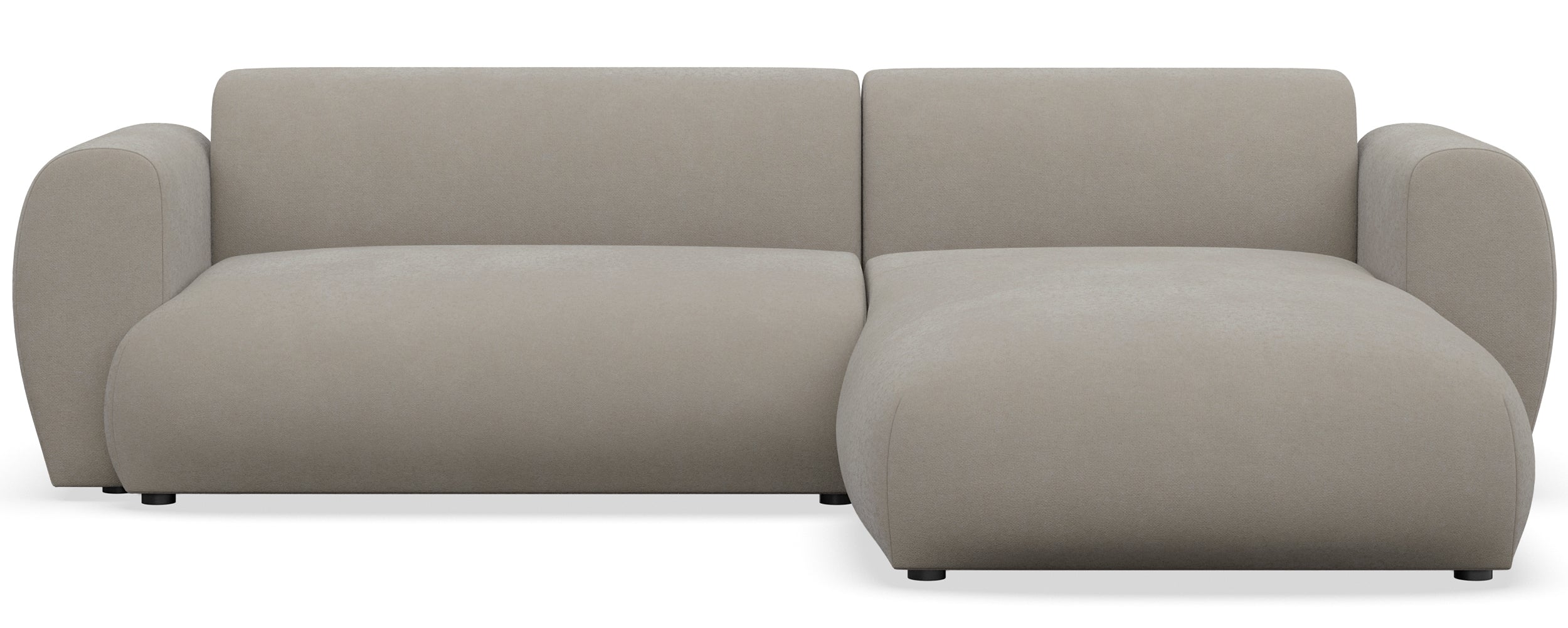 Ecksofa mit Schlafunktion Emia, L-förmig, rechtsseitig, grau-beige, pflegeleichter Chenillestoff