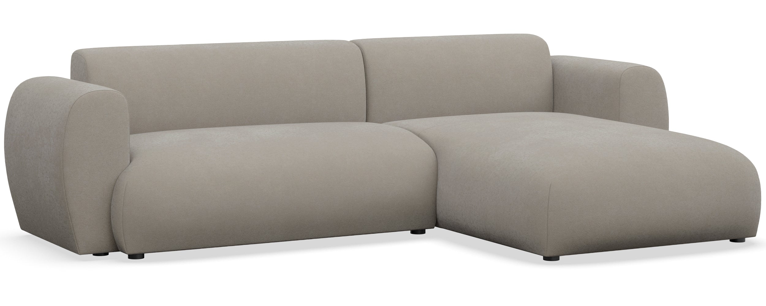 Ecksofa mit Schlafunktion Emia, L-förmig, rechtsseitig, grau-beige, pflegeleichter Chenillestoff