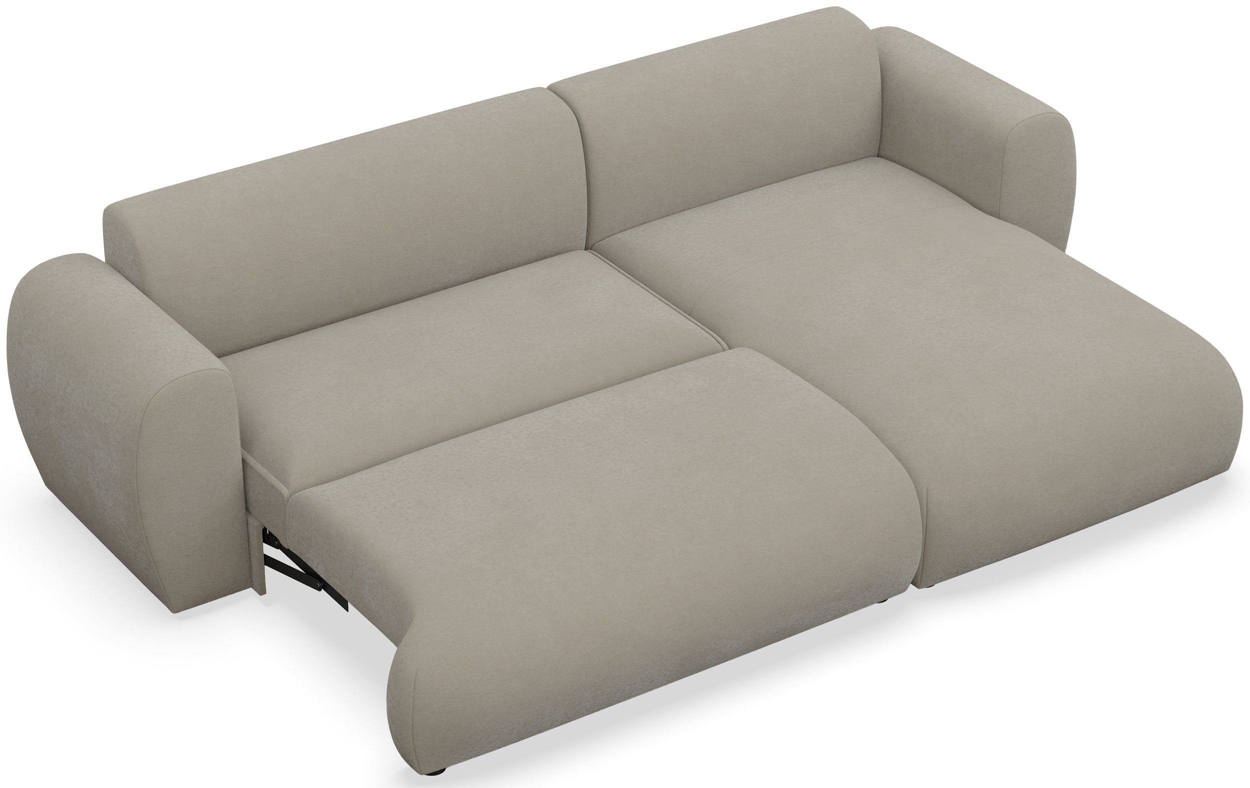 Ecksofa mit Schlafunktion Emia, L-förmig, rechtsseitig, grau-beige, pflegeleichter Chenillestoff