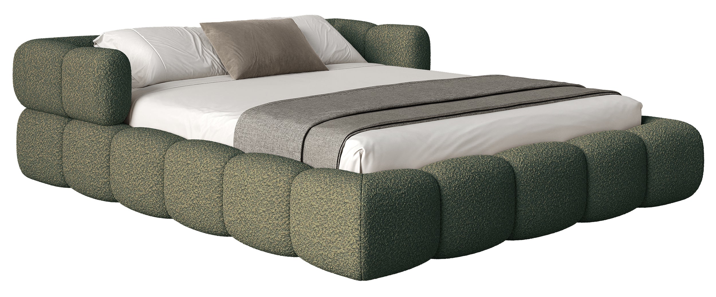 Upholstered bed 180x200 cm Stormi mit rollbarem Lattenrost, grüner Chenille